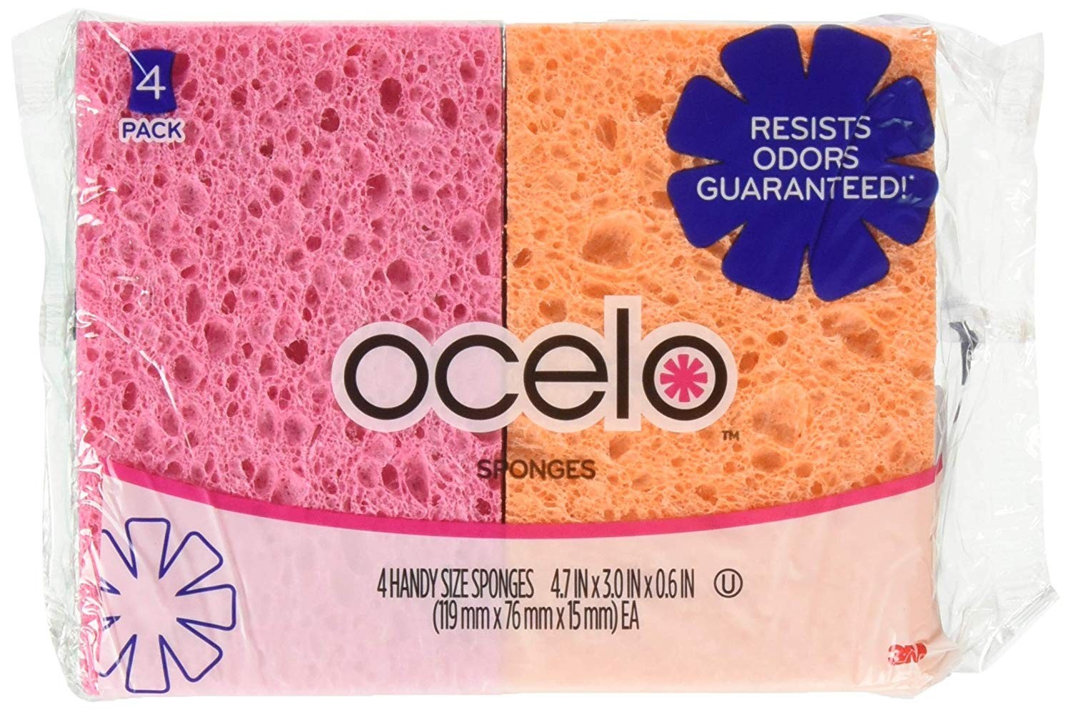 O-Cel-O Handy Sponges, Assorted Colors, 4 Count
