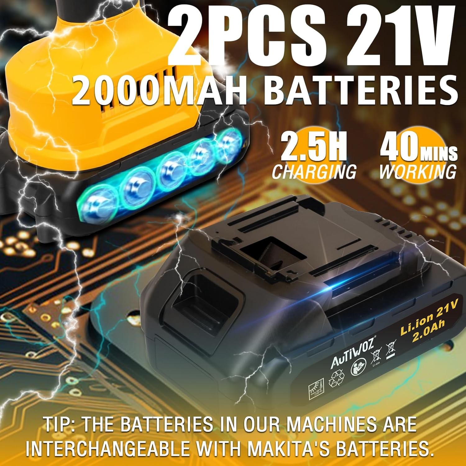 Cordless Car Buffer Polisher, 2x2000mAh 21V Batteries 5 Inch Random Orbital