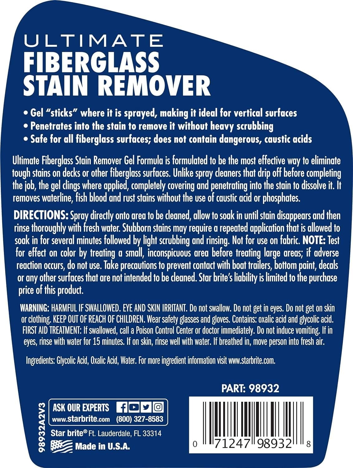 STAR BRITE Ultimate Fiberglass Stain Remover 32oz Easy-to-Use Marine Grade 98932