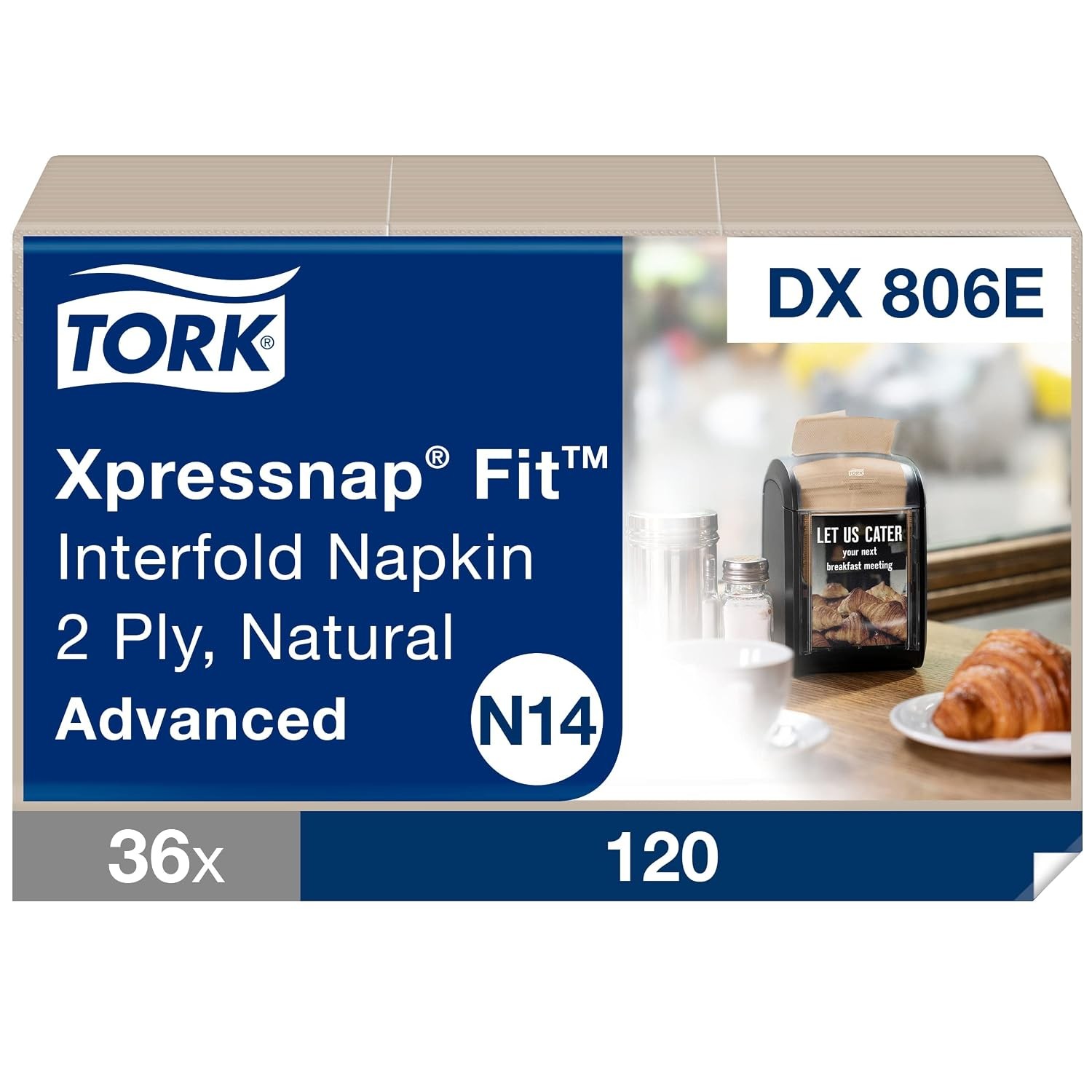 Tork Xpressnap Fit Natural Dispenser Napkin N14, Compostable 2-ply, 36 packs x