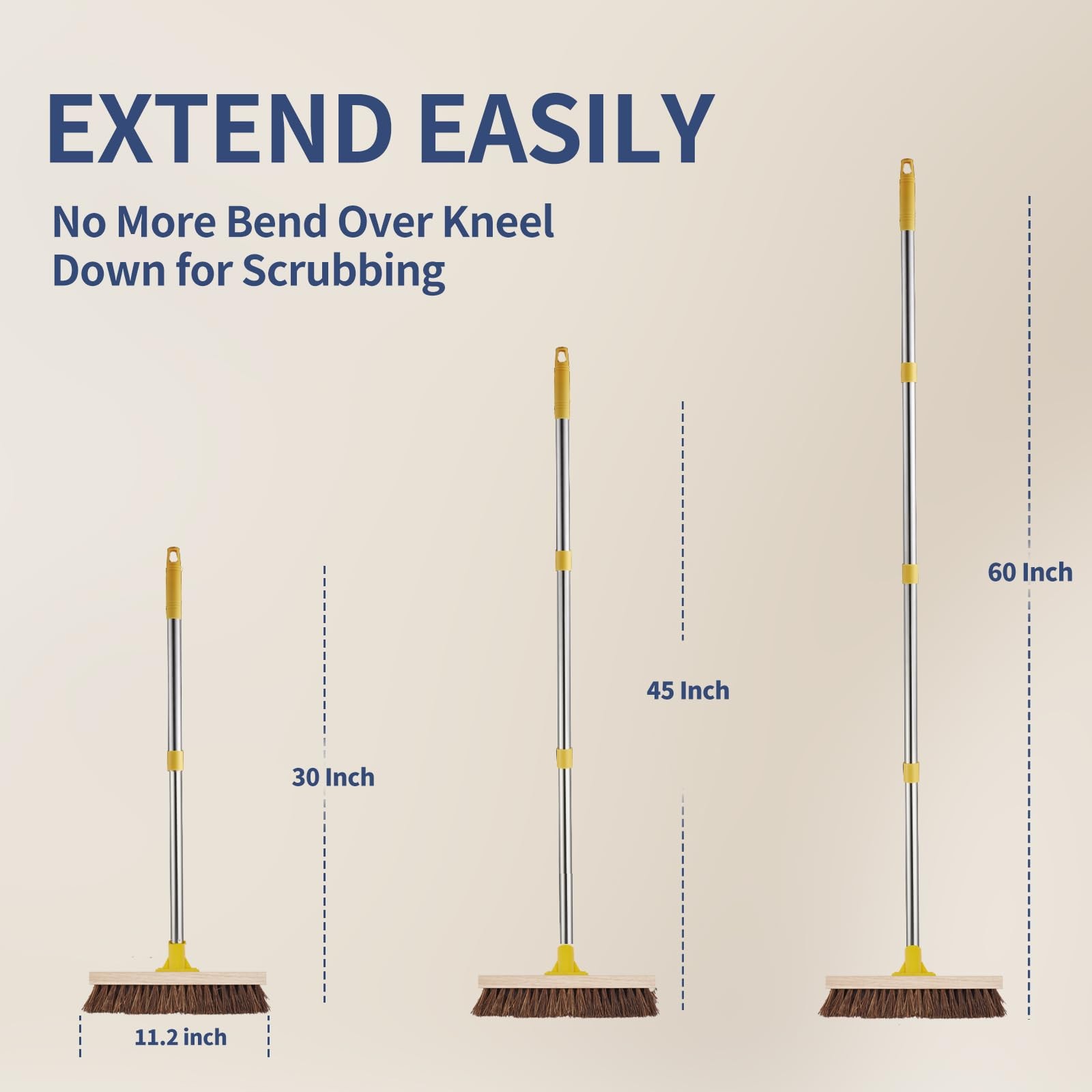 Floor Scrub Brush With Long Handle 60″ Heavy Duty Deck Brush With Stiff Natural