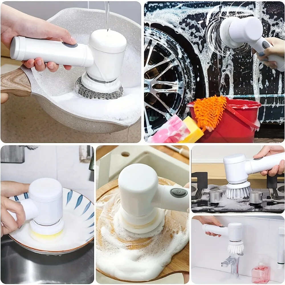 Electric Spin Scrubber with 5 Replaceable Brush Head Power Electric Cleaning Bru