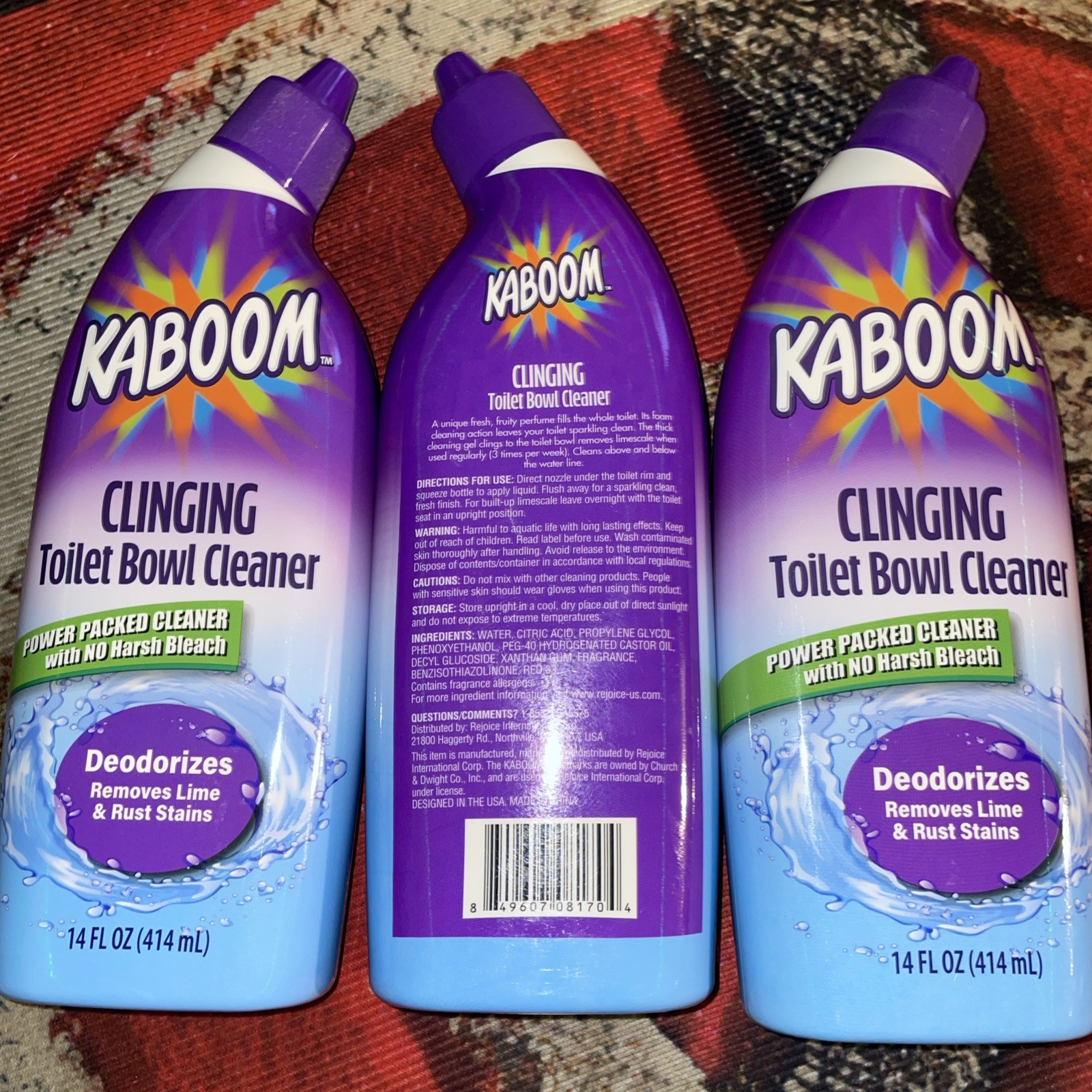 3 Kaboom Clinging Toilet Bowl Cleanser and Deodorizer 14 fl Oz, Pack of 3