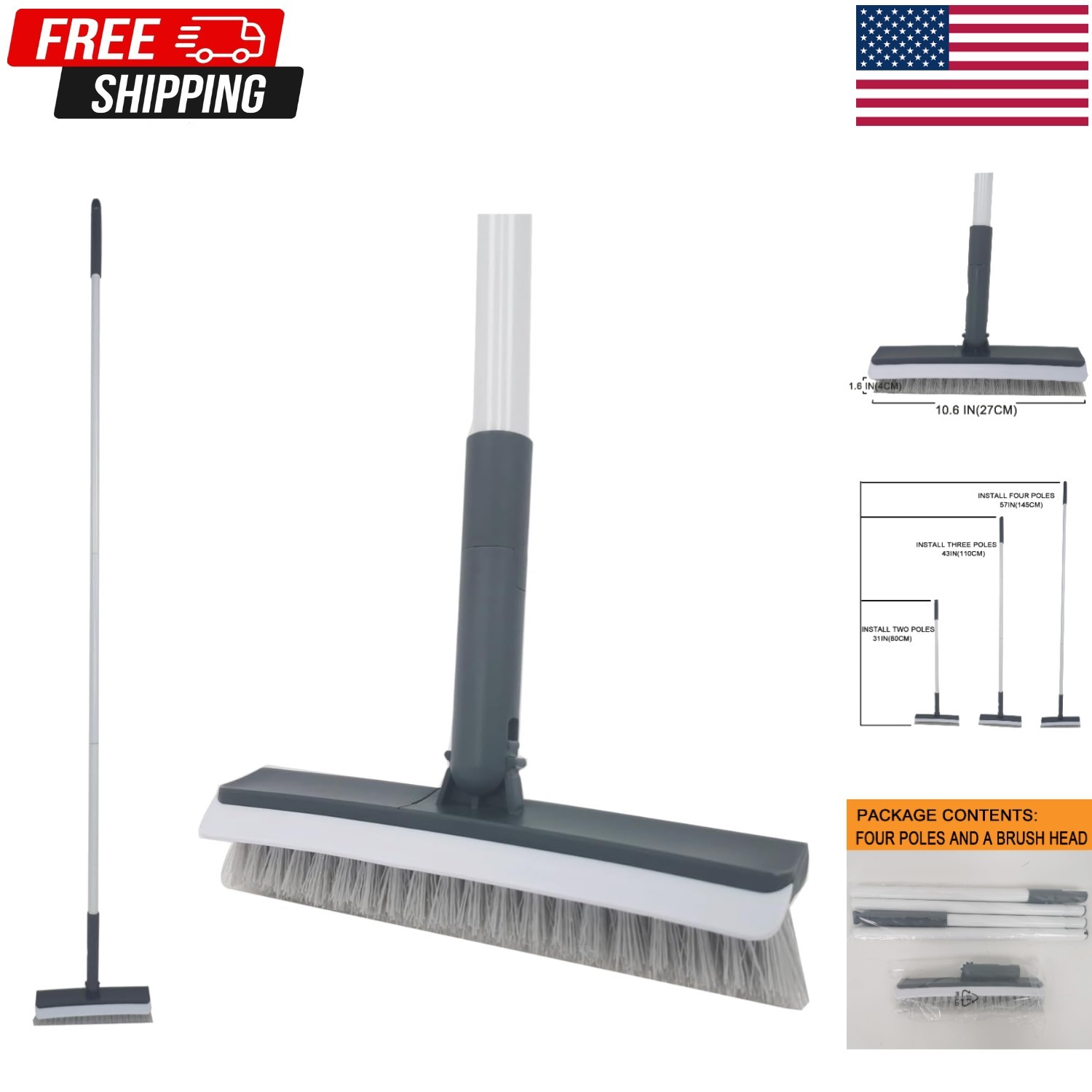 Deck Brush with Long Handle – Floor Scrub Brushes for Cleaning Shower, Stiff …