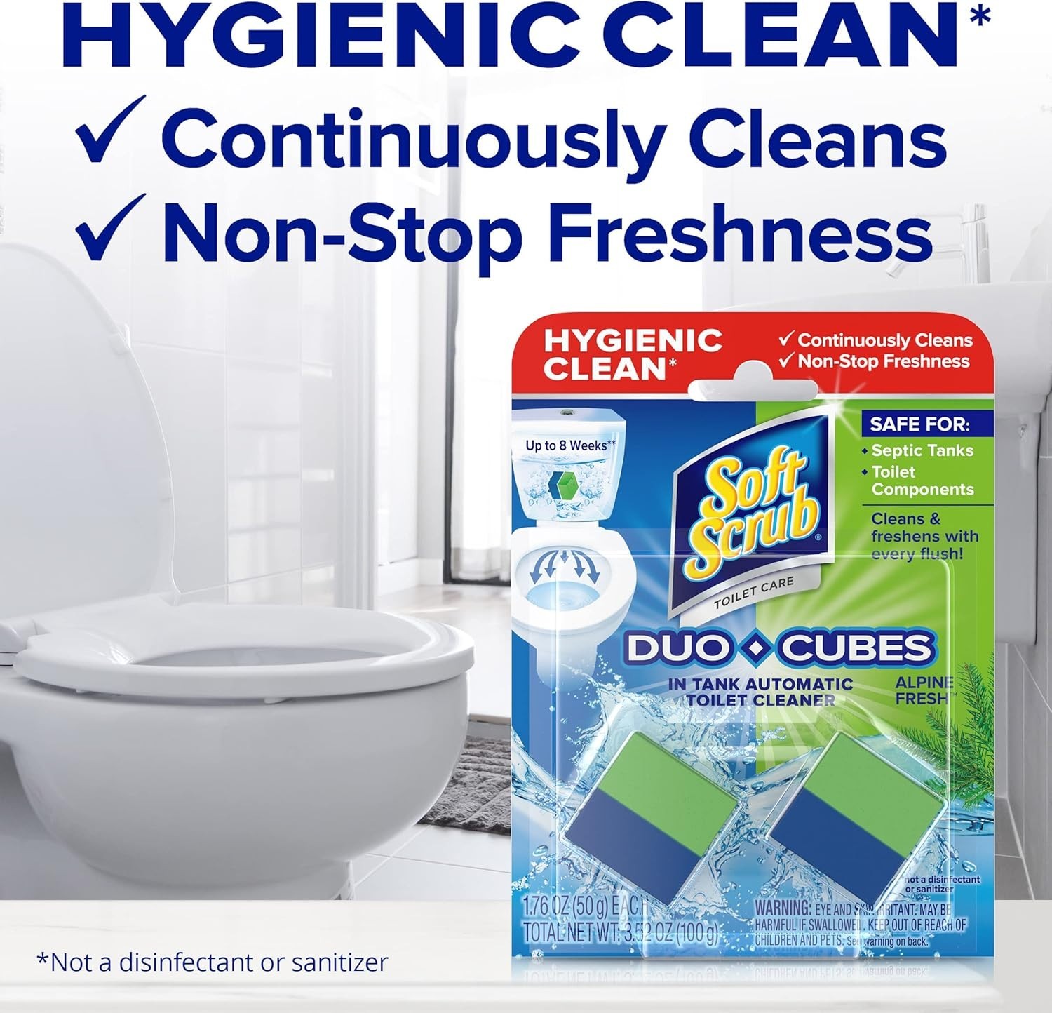 2 Duo-Cubes In-Tank Toilet Cleaner – Alpine Fresh Scent – Lasts 8 Weeks