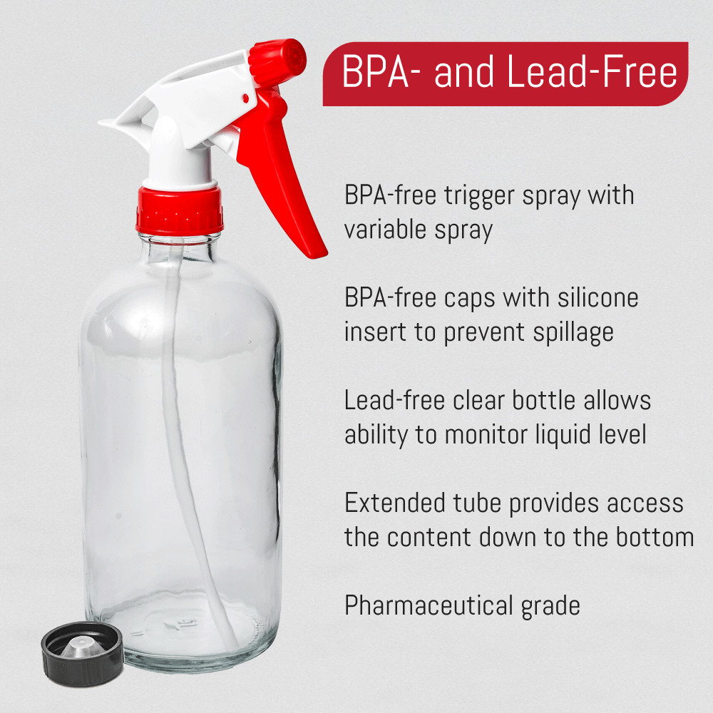 DMSOSTORE 16 oz. Glass Spray Bottles 4 Pack with Red Trigger Sprayer, Adjustable