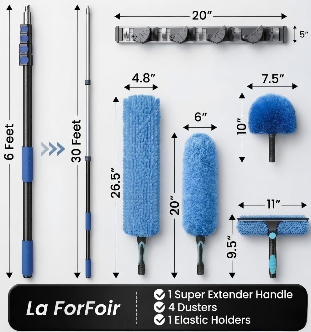 36ft High Ceiling Duster Kit – Heavy Duty Extension Pole, Fan Blade Cleaner & Co