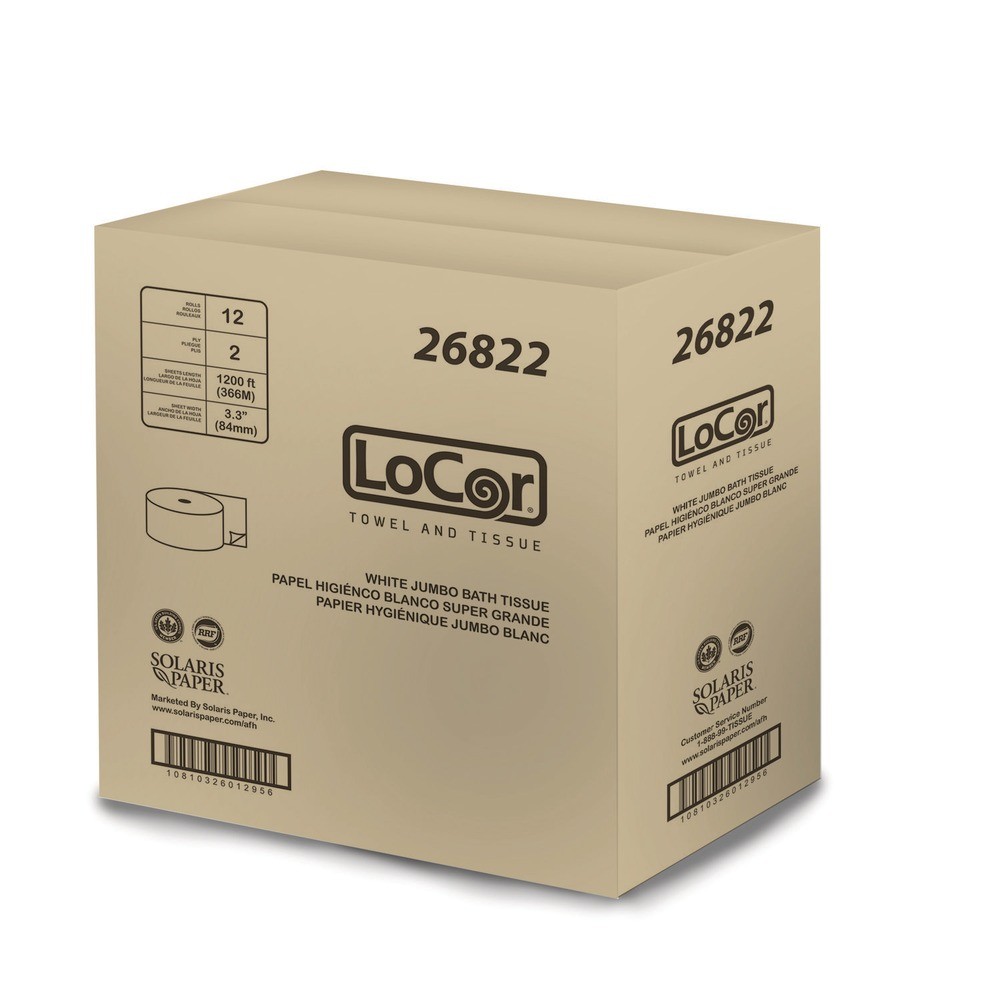 LoCor 26822 3.3 x 1200 ft. 2-Ply Jumbo Bath Tissue – White (1-Carton) New