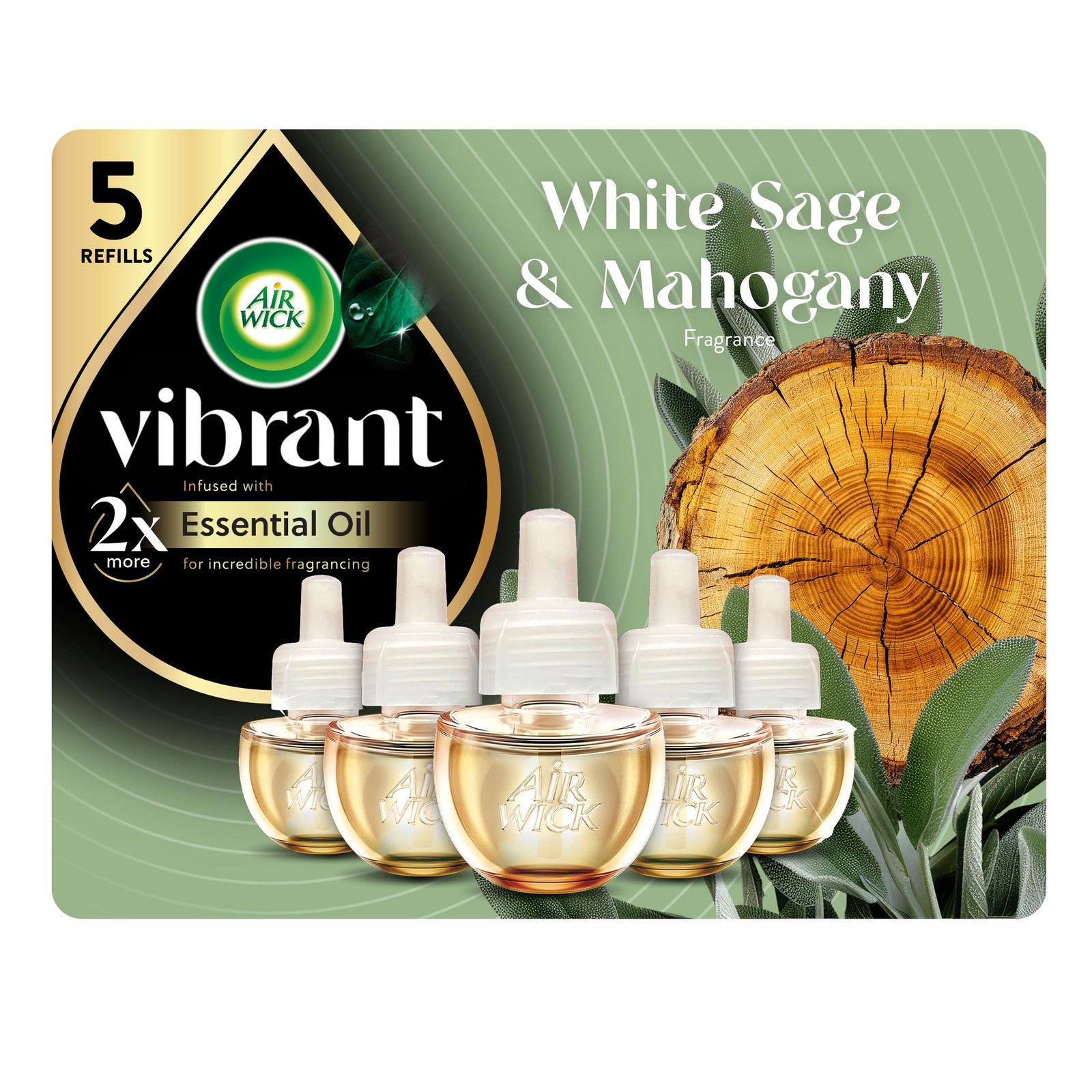 Air Wick Plug In Scented Oil Refills, White Sage & Mahogany, 5 Count