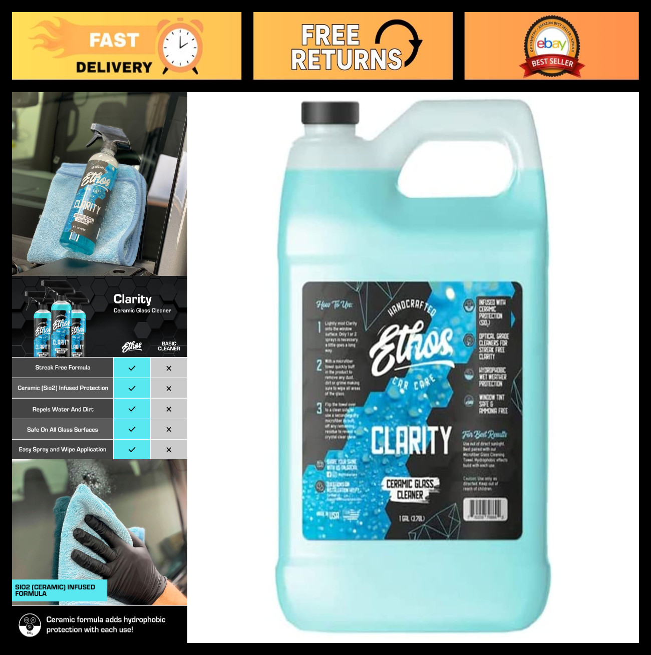 Ceramic Glass Cleaner & Windshield Water Repellent | Streak-Free Auto Glass Care