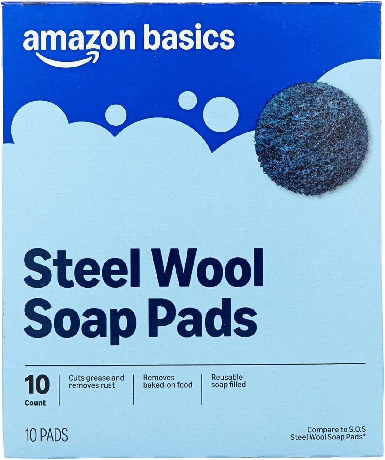 Powerful Steel Wool Soap Pads (10 Count) for Grease & Rust Removal, Reusable
