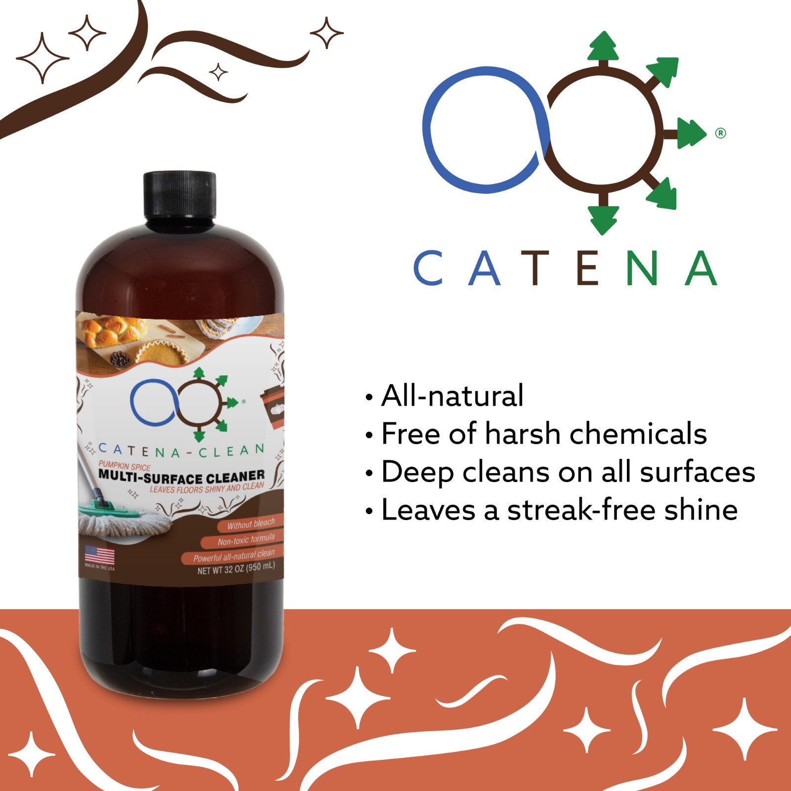All-Natural Pumpkin Spice Scented Mop Cleaner (1 Pack) Streak-Free Floors!