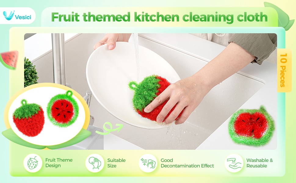 10 Pieces Fruit Dish Scrubber Non Scratch Cleaning Sponge Double Layered Dish