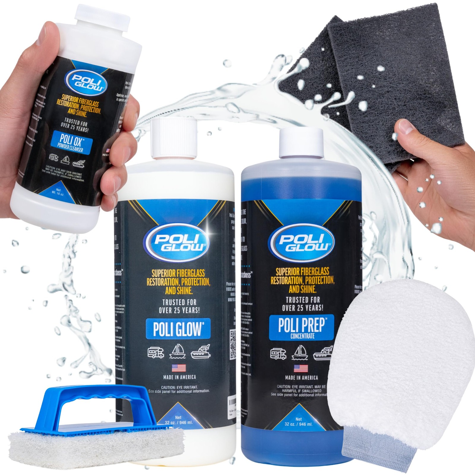 Poli Glow Deluxe Kit Fiberglass RV Boat Cleaner – Complete Fiberglass Restor…