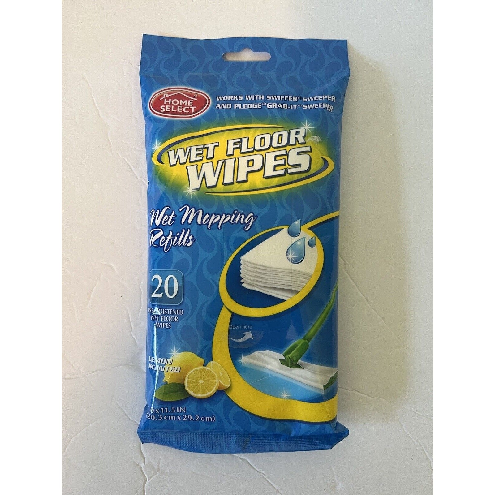 Home Select Wet Floor Wipes Mopping Refills Lemon Scented 20 wipes