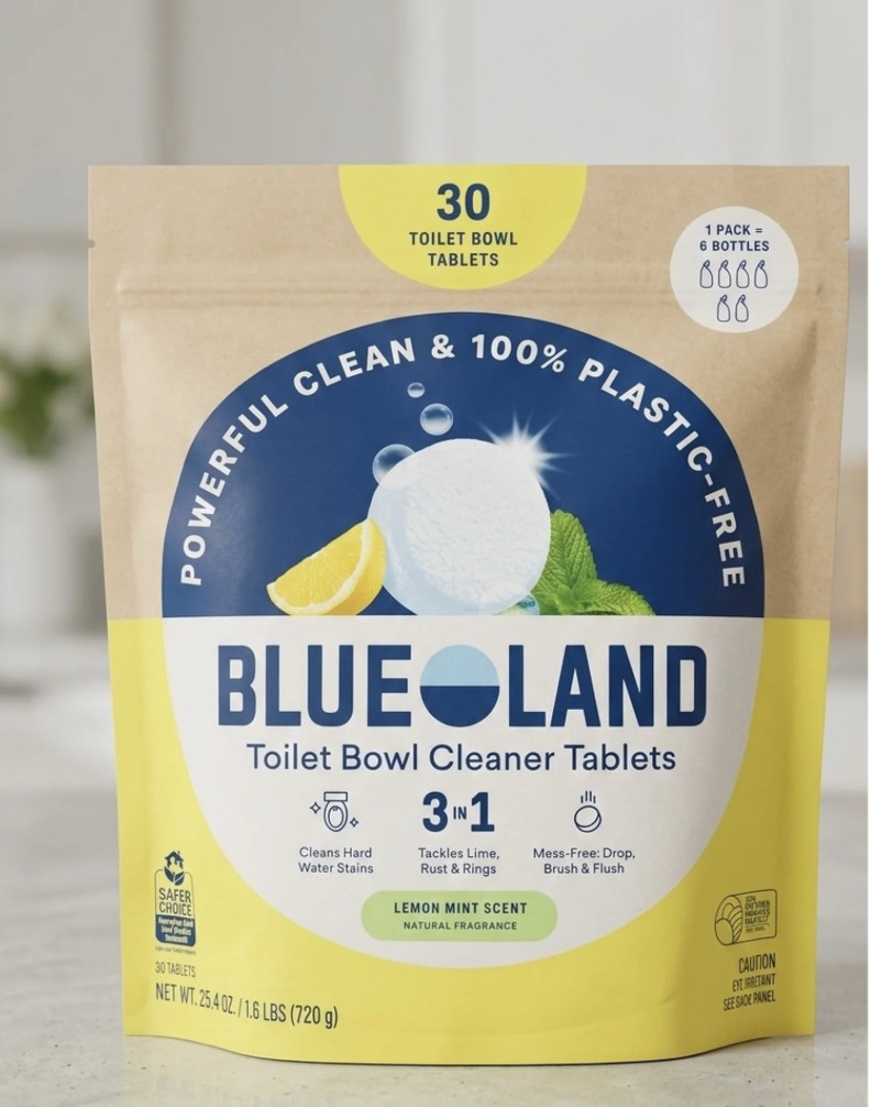 BlueLand Toilet Bowl Cleaner Tablets – Lemon Mint Scent, 30 Tablets per Pack,