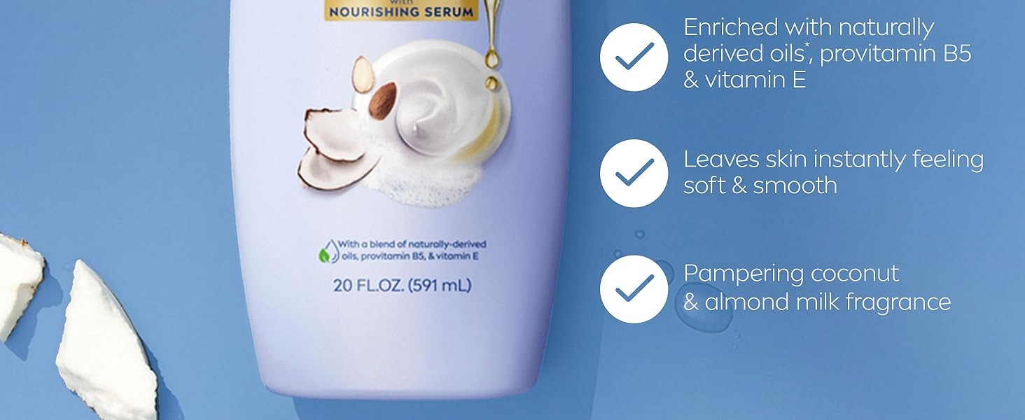 Pampering Coconut and Almond Milk Body Wash with Nourishing Serum, Body Wash for
