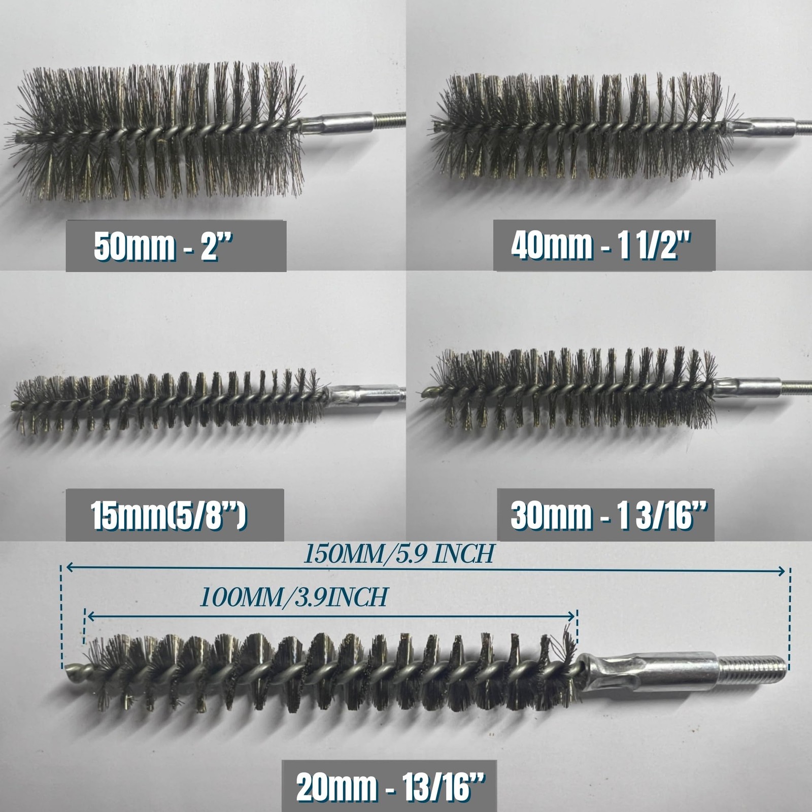 50 in Pipe Cleaning Brush Set with Stainless Steel Bristles, 5X Wire Brush wi…