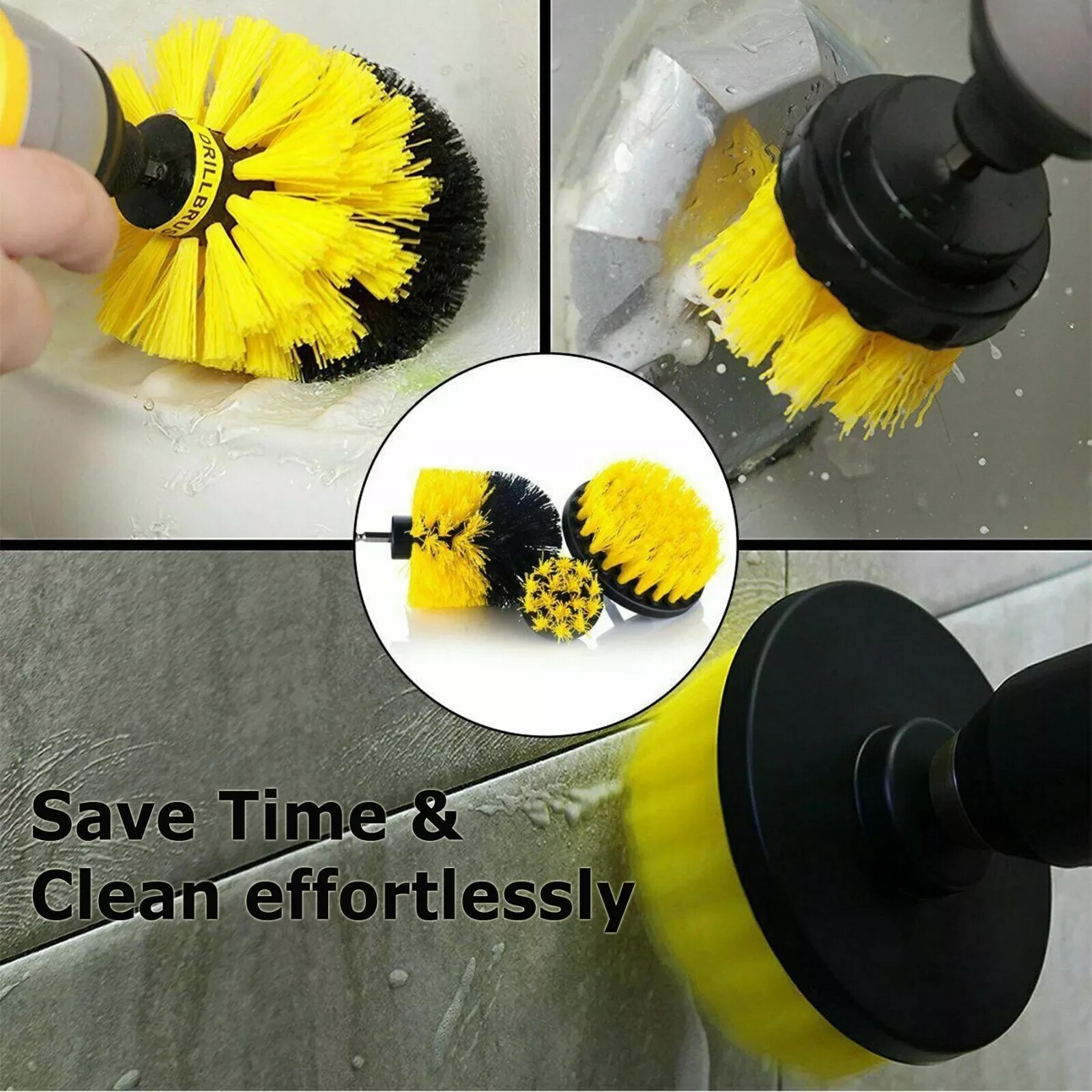 3PC Drill Brush Attachment Set-Car Interior Detailing Kit Power Scrubber Brush