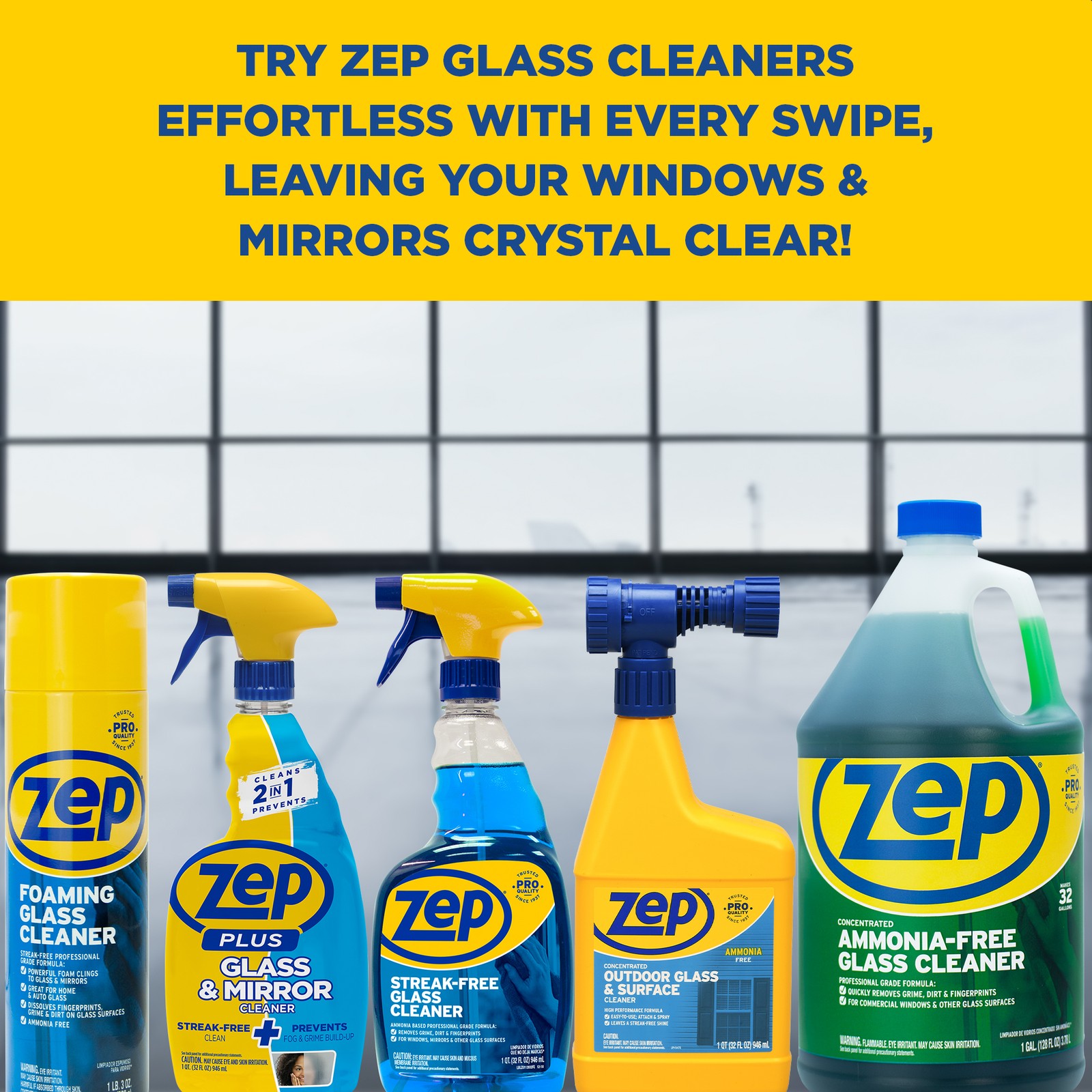 Zep Streak-Free Glass Cleaner – 1 Gallon (Case of 4) ZU1120128 – Professional