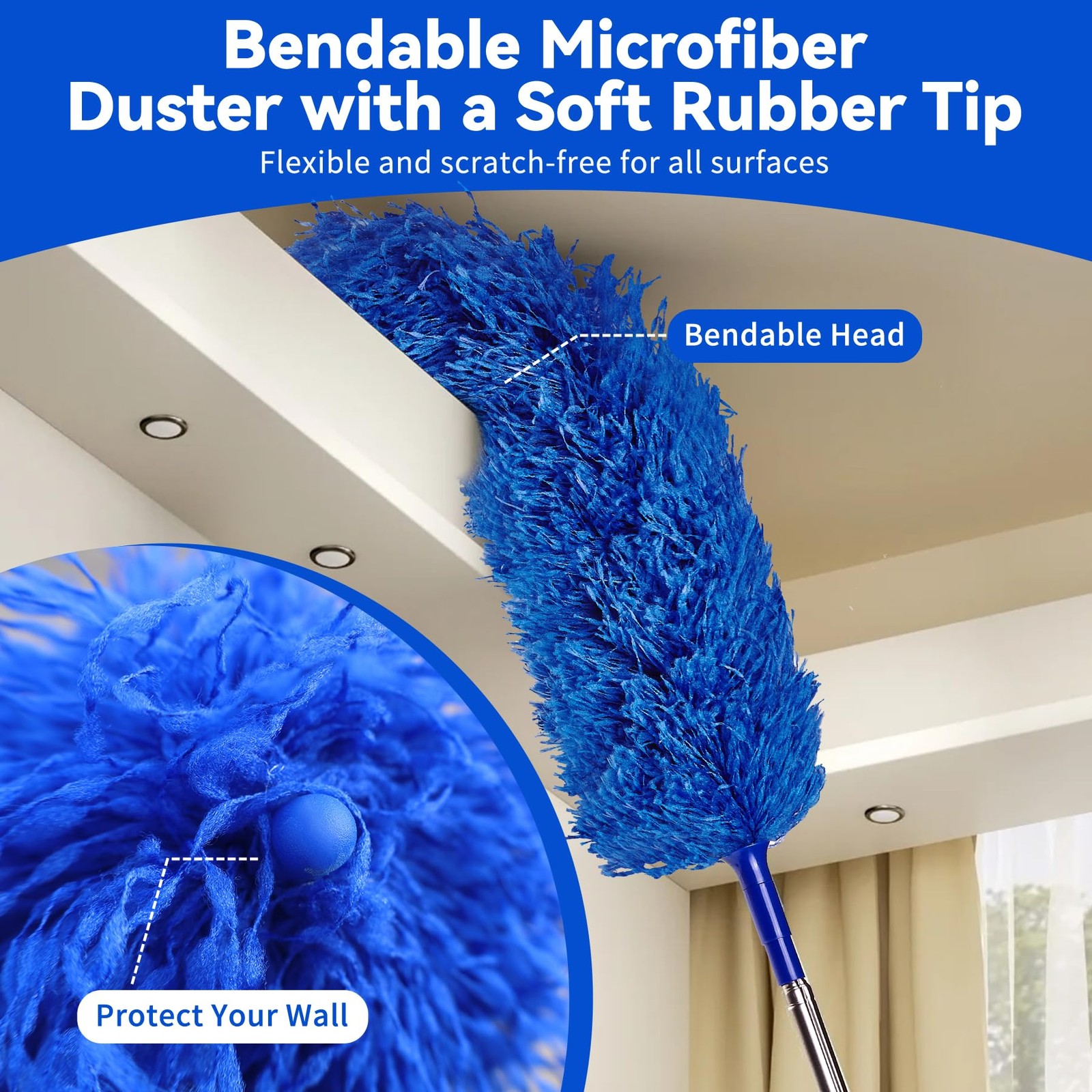 Dusters 6-in-1 Kit with Extension Pole 100 Inches for Cleaning Cobweb Microfiber