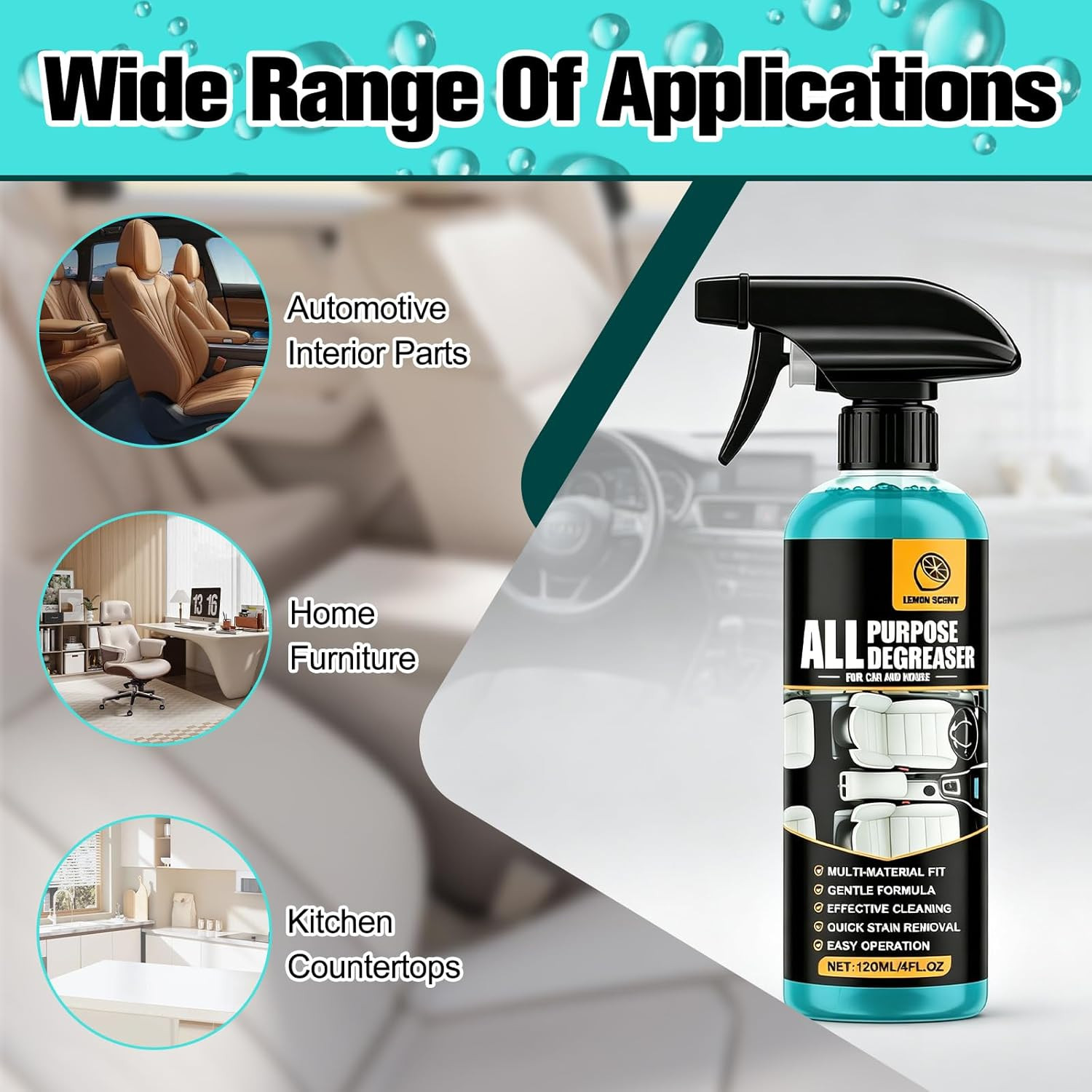 2PCS All Purpose Degreaser for Car and House, Lemon Scent Powerful Stain Remover