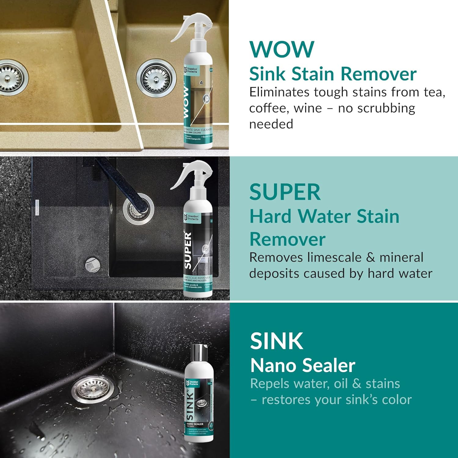 Sink Restorer Kit – 3-Step System: Heavy Duty Kitchen Sink Cleaner, Hard Water S