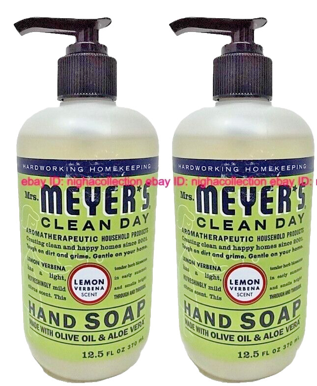 2x Mrs. Meyer’s Clean Day Liquid Hand Soap Bottle, Lemon Verbena Scent, 12.5 oz