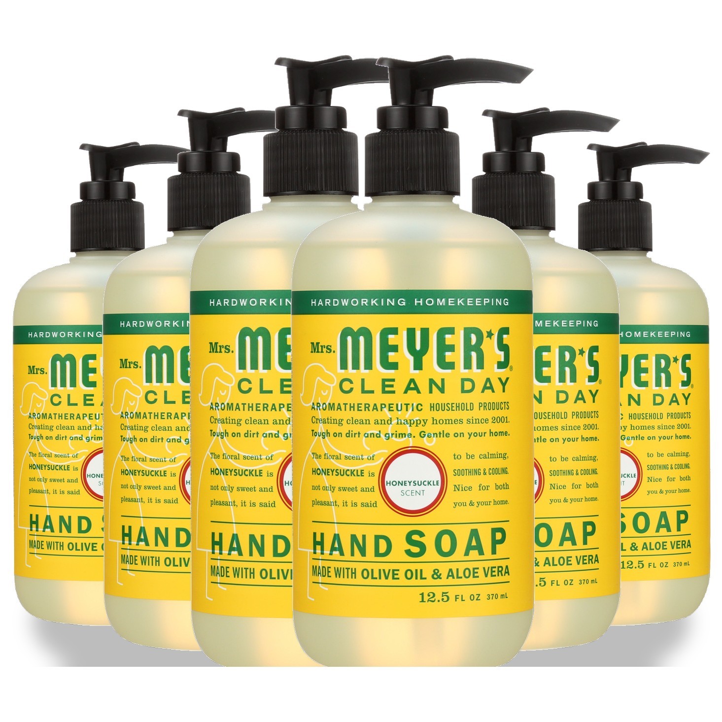 Mrs. Meyers Honeysuckle Scent Liquid Hand Soap 12.5 Fluid Ounce Oz 6 Pack