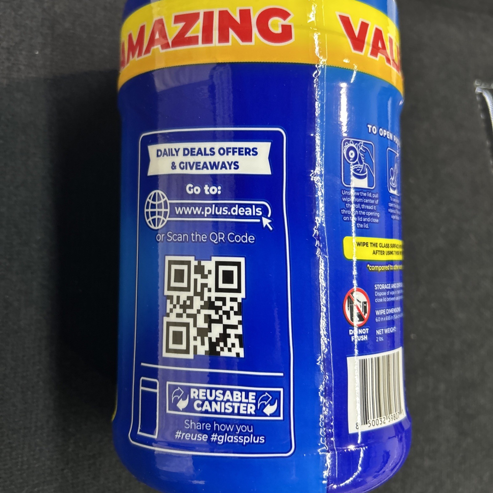 Glass Plus Brand Wipes. 160 Count Container