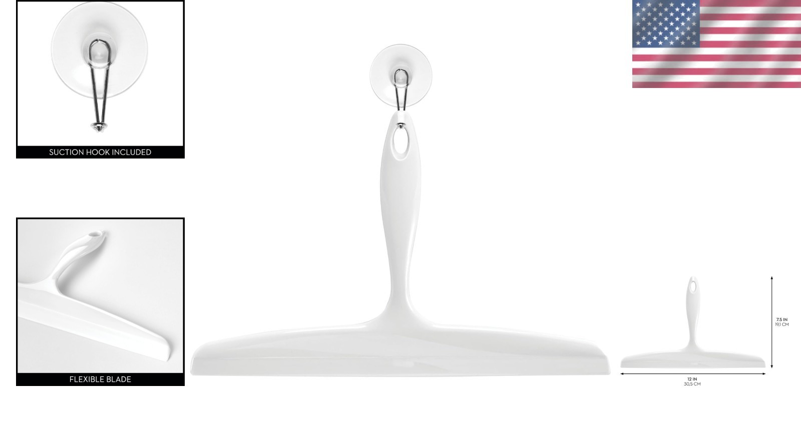 Convenient and Stylish Clara 12″ Shower Squeegee – Hooks Up for Easy Access!
