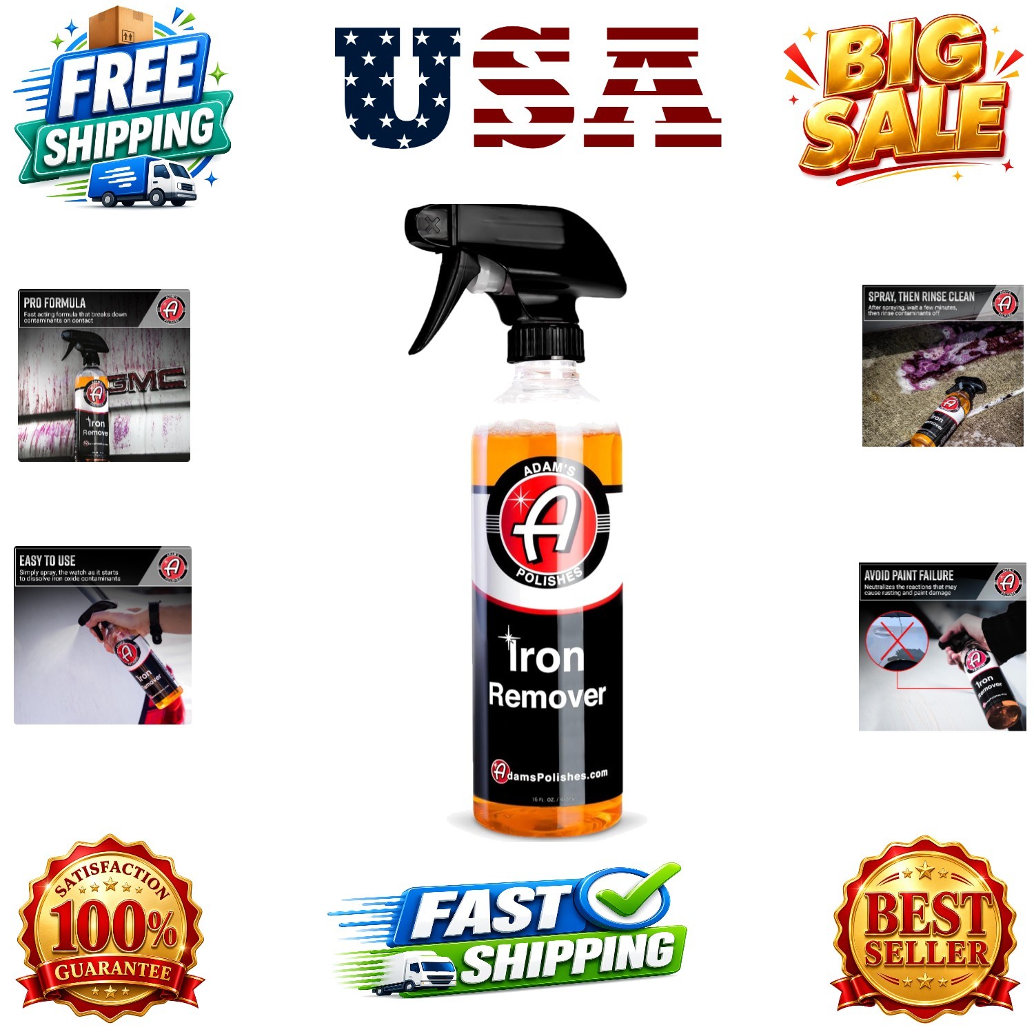 Adam’s 16oz – Iron Out Fallout & Stop Rust Remover Spray for Car Detailing Re…