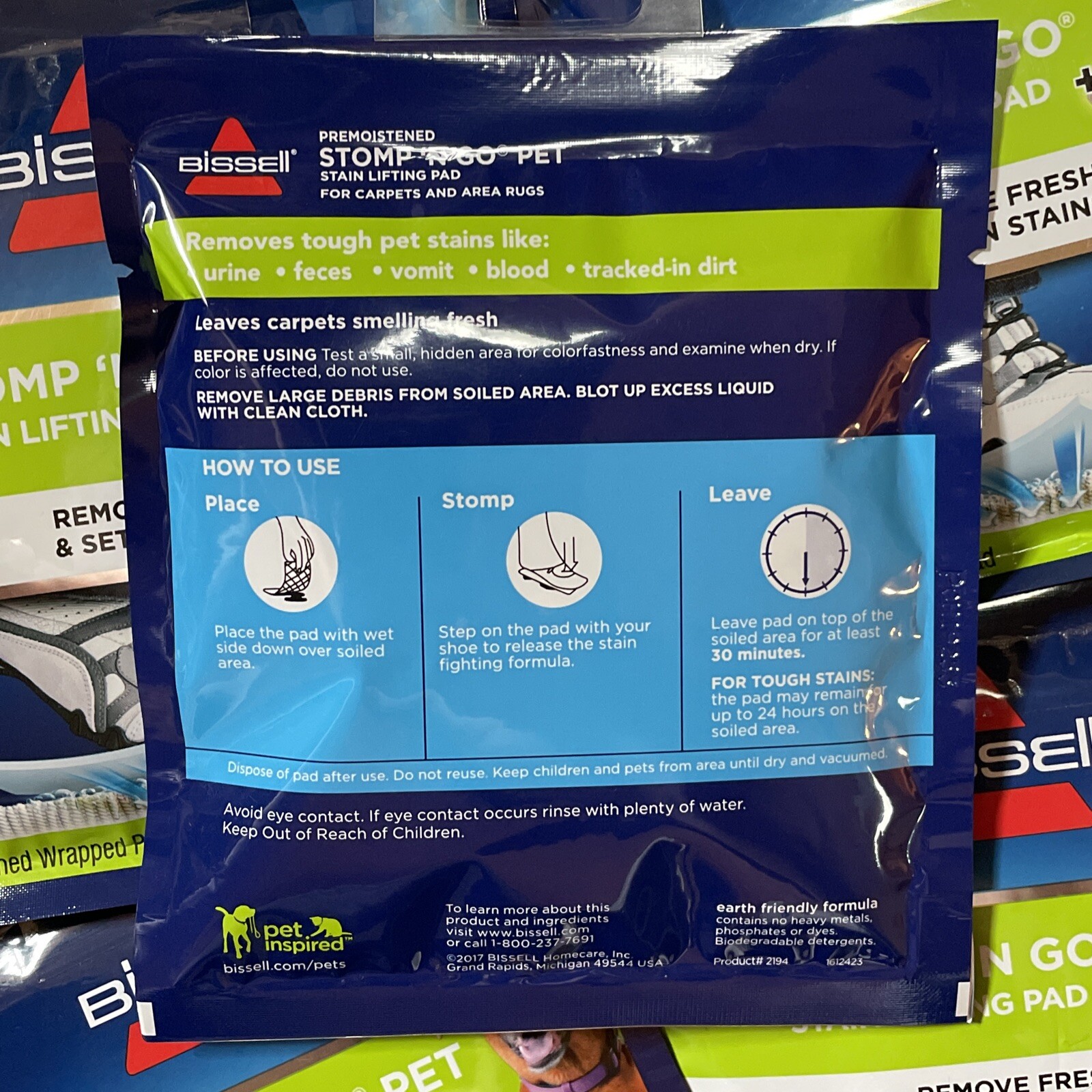 Lot Of 5 Bissell Stomp ‘N Go Pet Stain Lifting Pads +Oxy 1 pad per pack