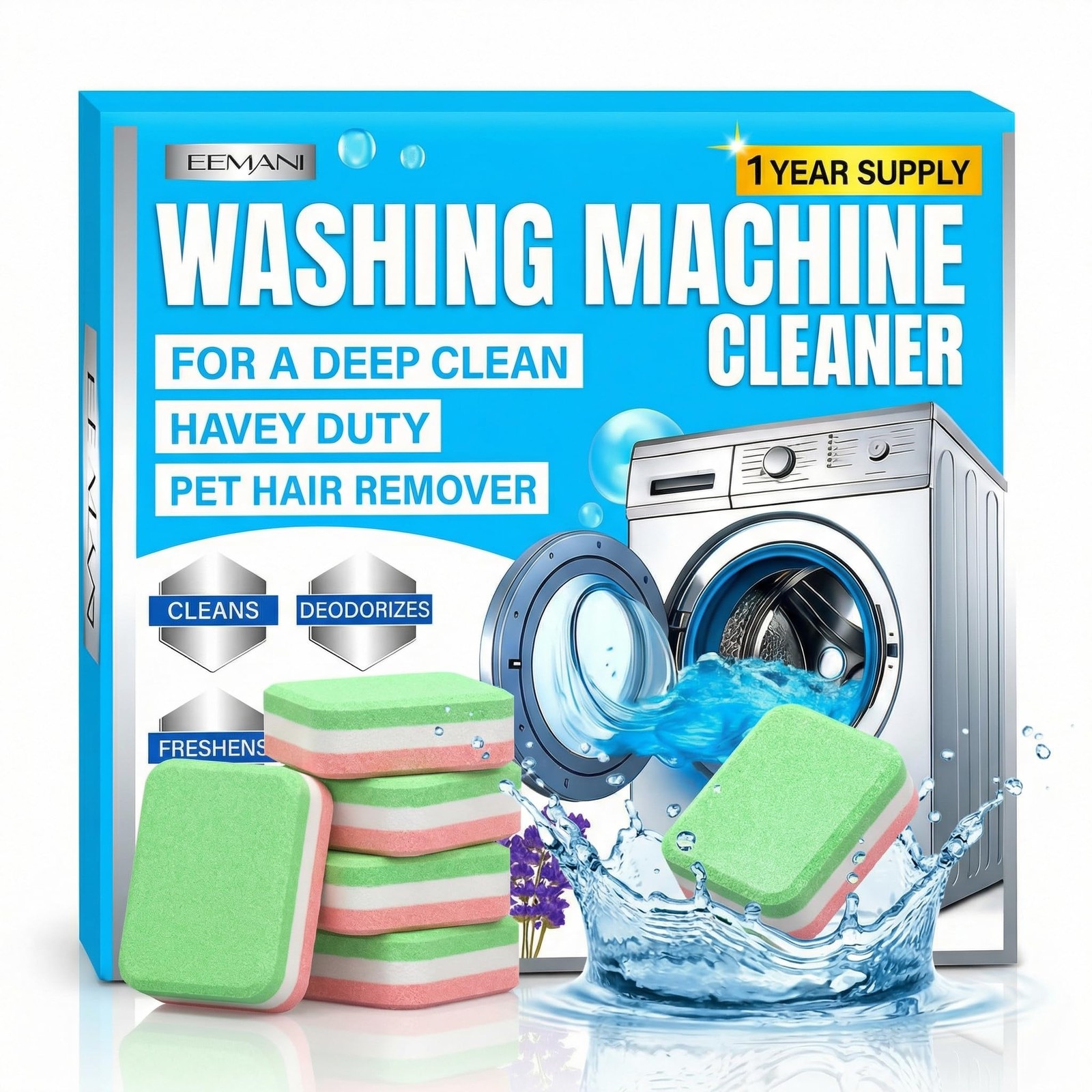 Washing Machine Cleaner Tablets 24 Pack – Deep Cleaning for HE Front & Top Lo…