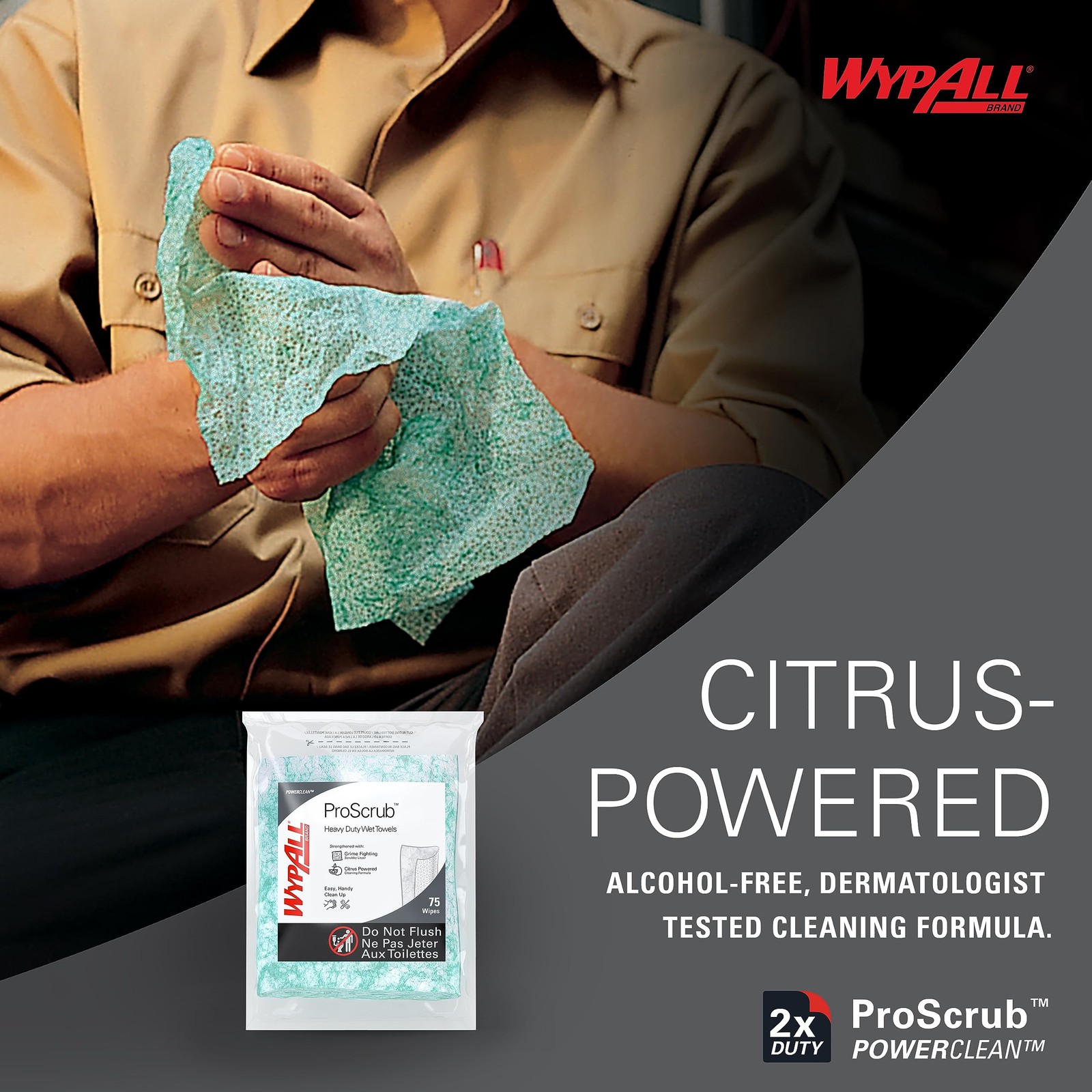 Wypall Power Clean Proscrub Citrus Cleaning Wipes 75 Sheets Alcohol Free