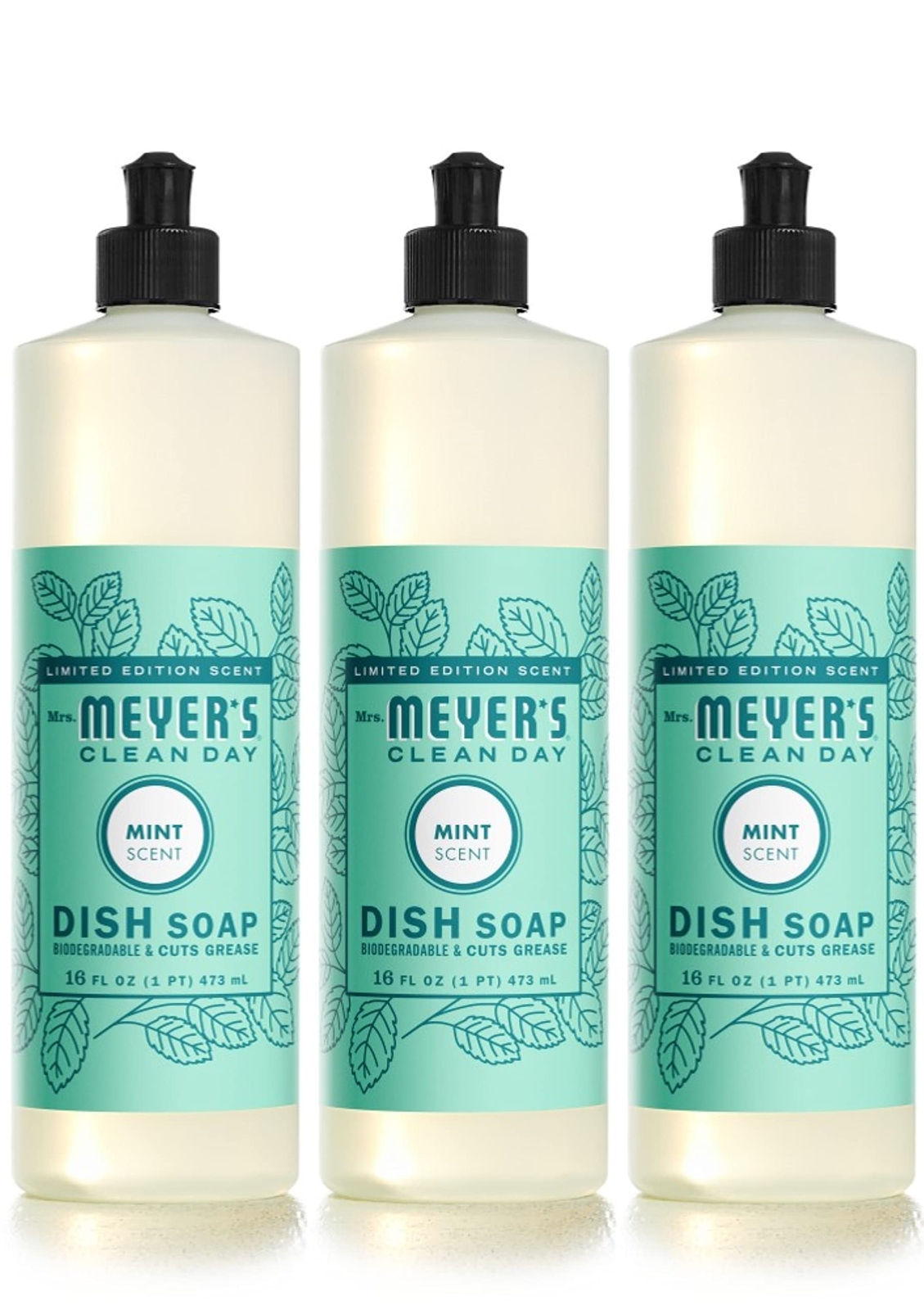 Mrs Meyer’s Clean Day Mint Dish Soap 16 Fl Oz Pack of 3 Plant Based Grease Cu…