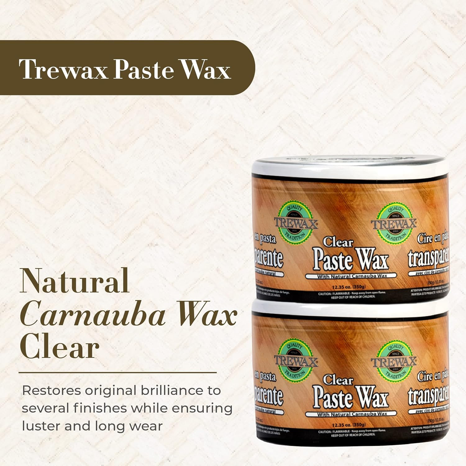 Paste Wax with Carnauba Wax, Clear, 12.35-Ounce, Pack of 2, Ideal on Hardwood Fl