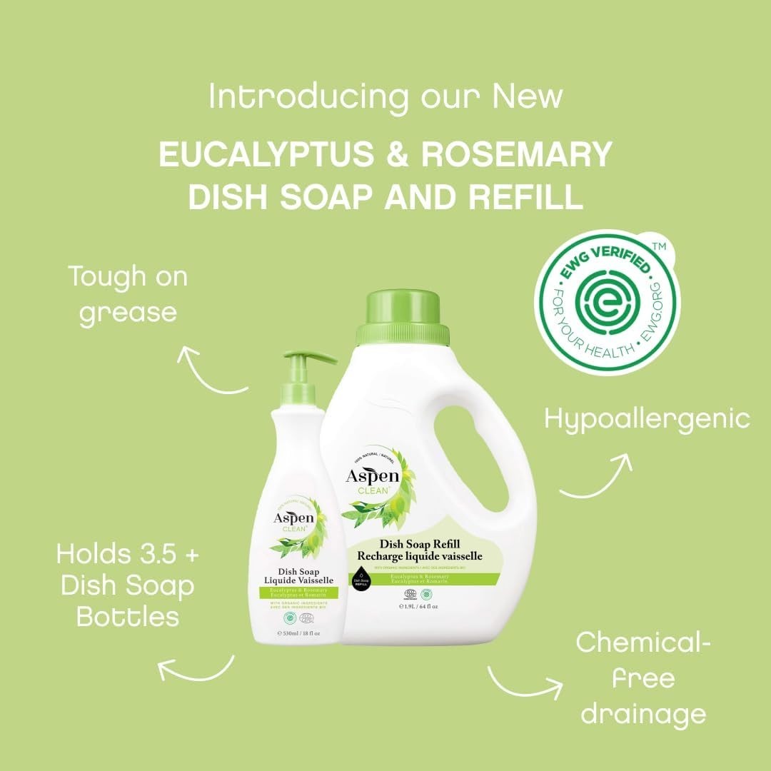 Natural Dish Soap and Refill Eucalyptus and Rosemary – 100% Natural, Organic,…