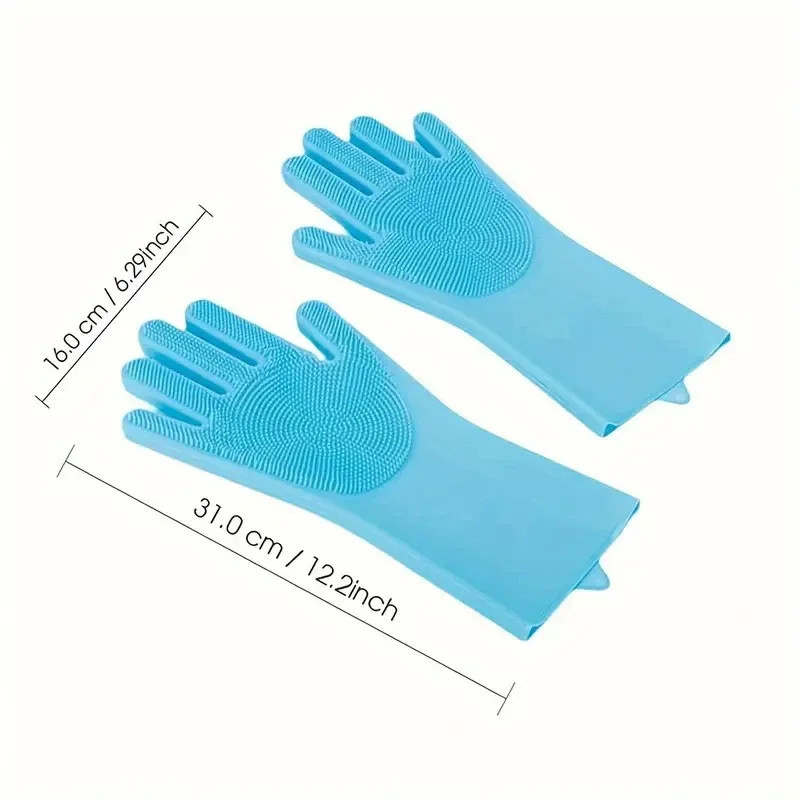 Multi-Surface Blue Silicone Cleaning Gloves (31×16Cm) – Scrubber Bristles for Ki