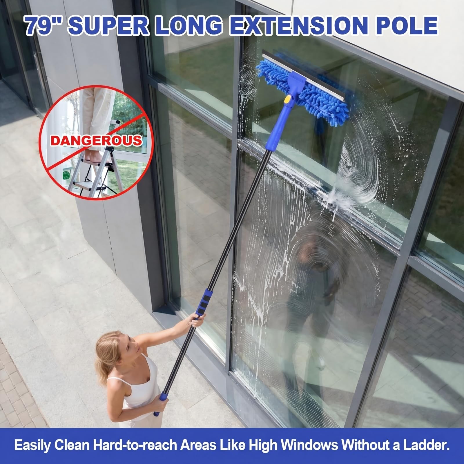 4-in-1 Window Squeegee, 79” Window Cleaner Tool with Extension Pole, Window …