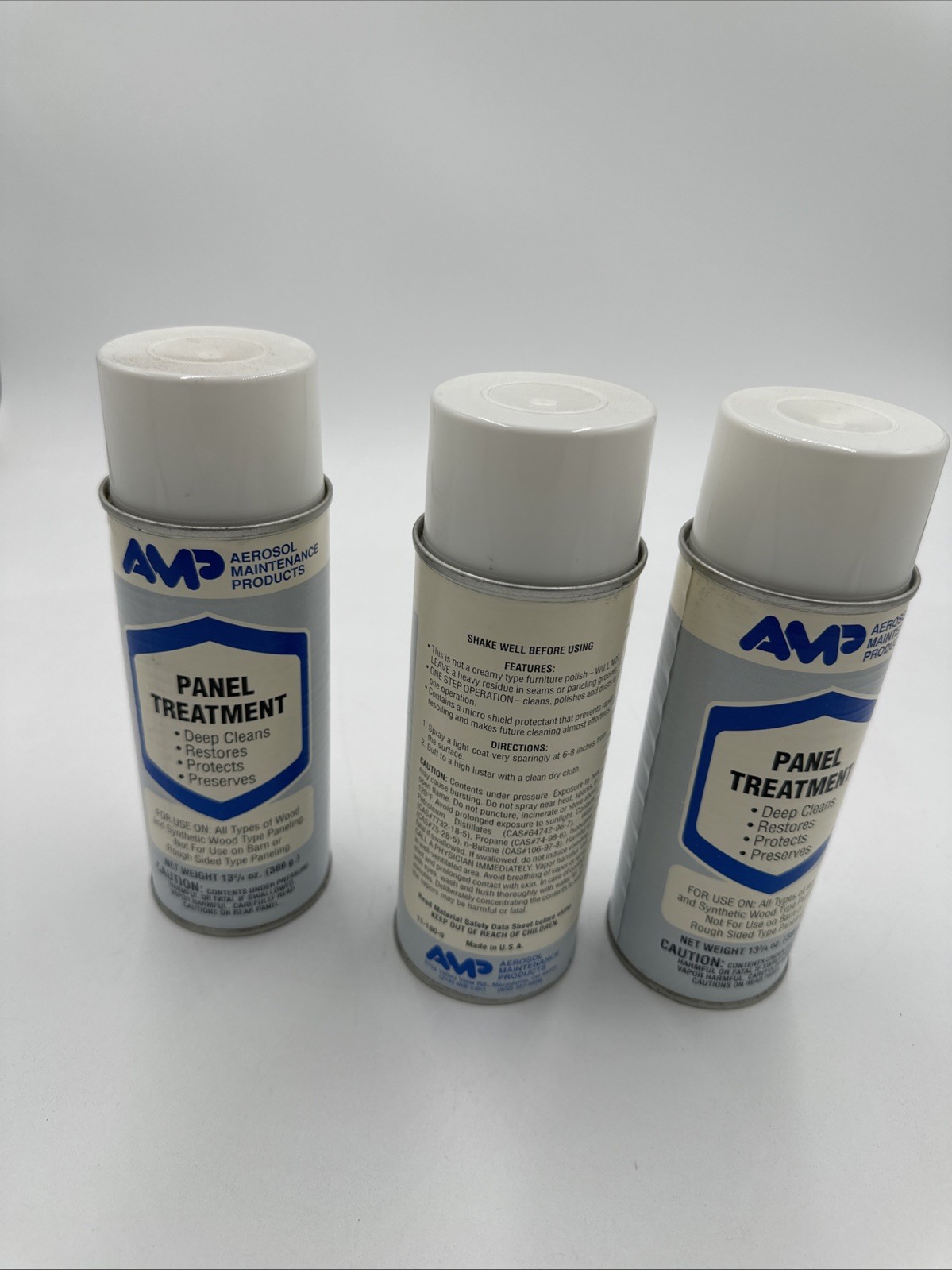 Lot of 3 AMP Panel Treatment Aerosol Spray 13.5 oz Wood Surface Cleaner Restorer