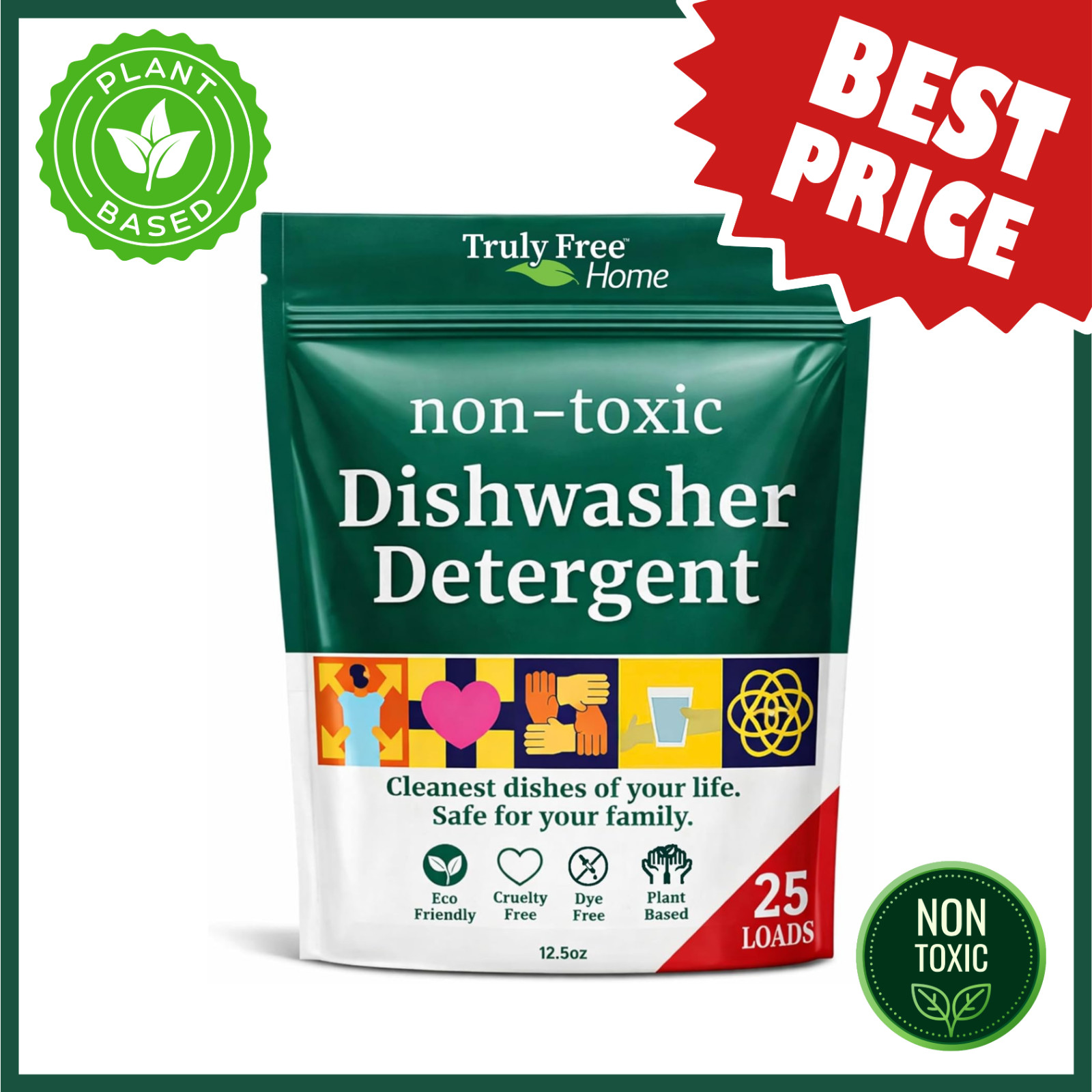 Truly Free natural dishwasher soap. Plastic-free, heavy duty stain remover