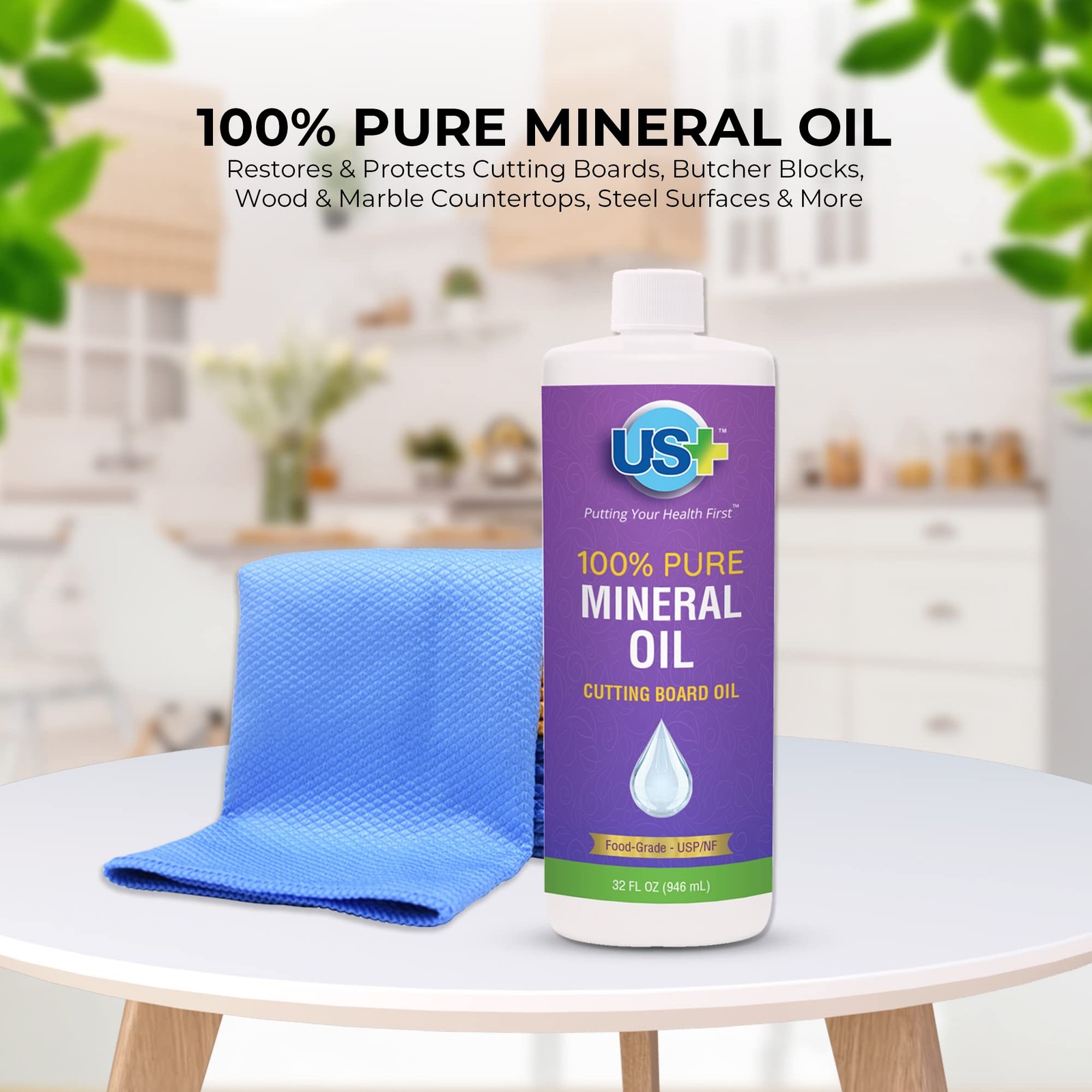 32oz Pure Mineral Oil – Cutting Board Oil – USP Food-Grade – Wood Cutting Board