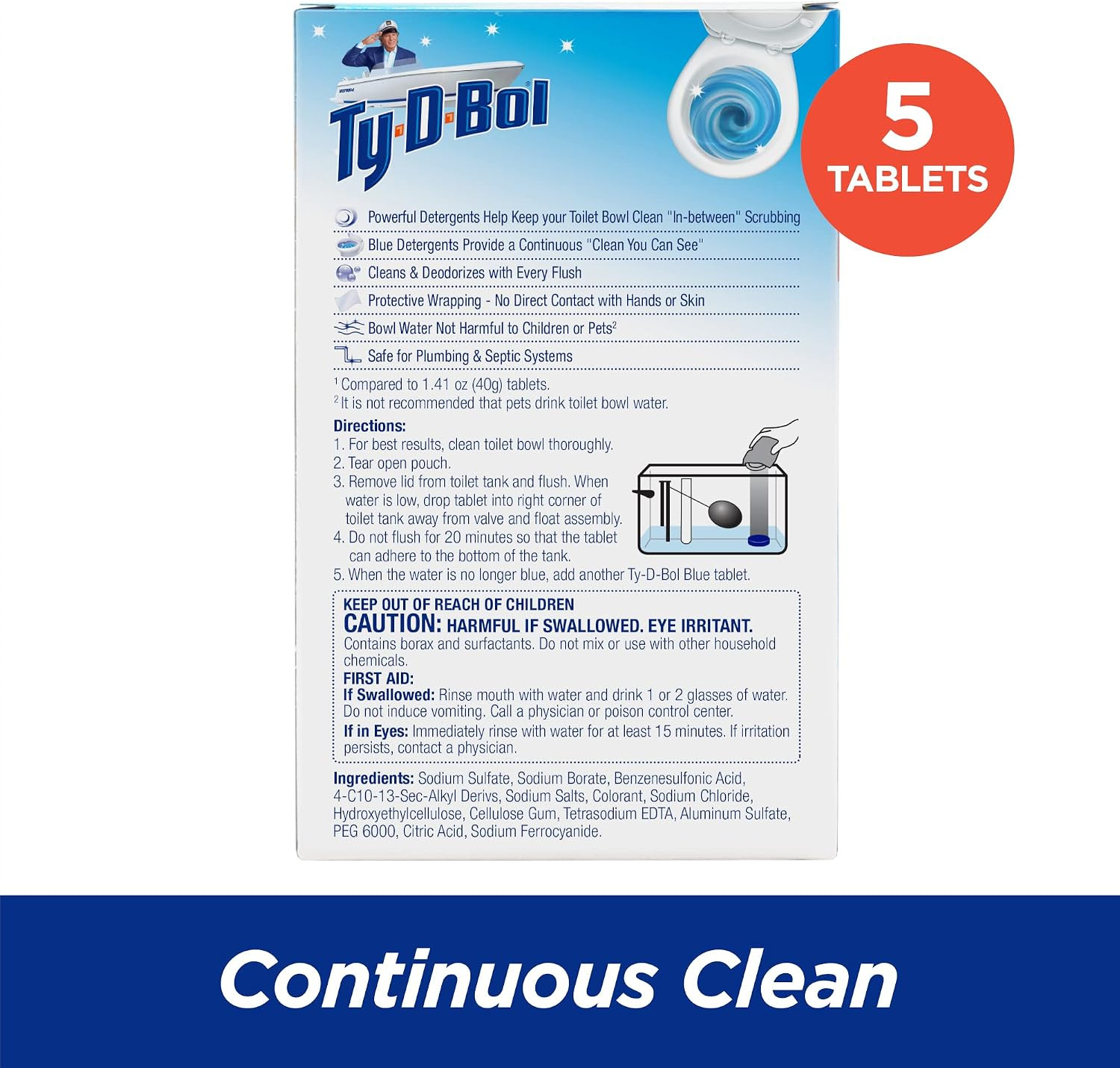 Ty-D-Bol Toilet Bowl Cleaner Tablets, Bleach-Free, 5 Pack | Automatic Drop-In, R