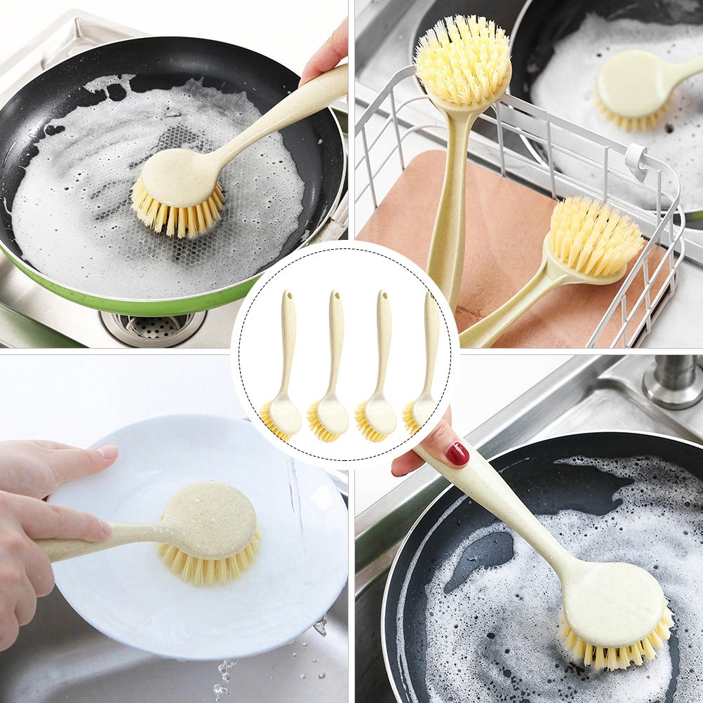 4pcs Multipurpose Pan Brushes Long Handle Dish Brushes Home Kitchen