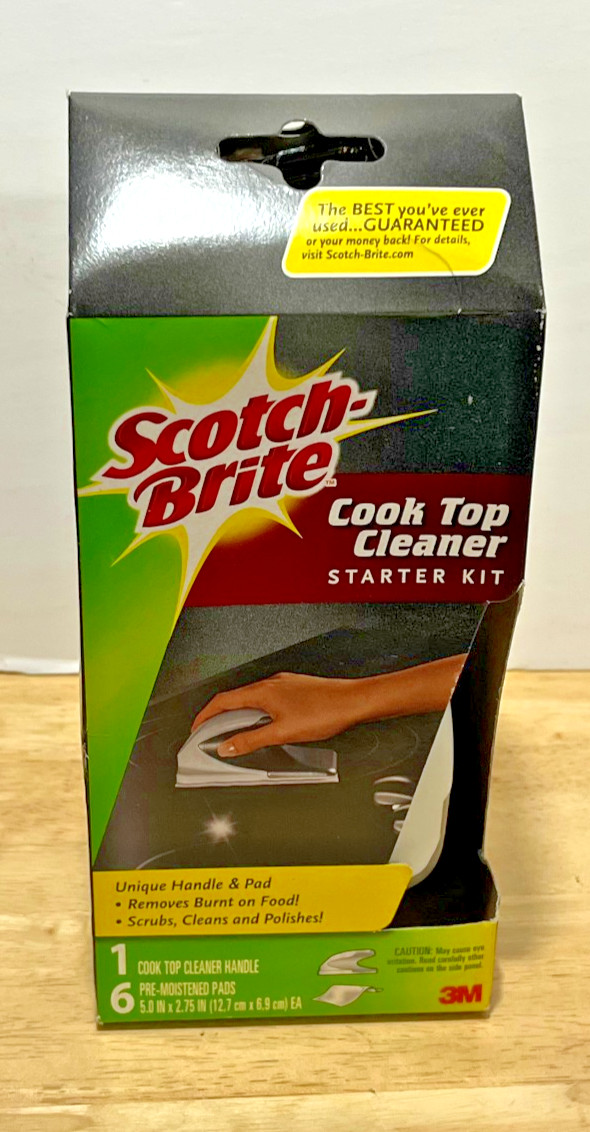 3M ~ Scotch-Brite Glass Cook Top Cleaner Starter Kit w/ 1 Handle & 6 pads ~ NIP