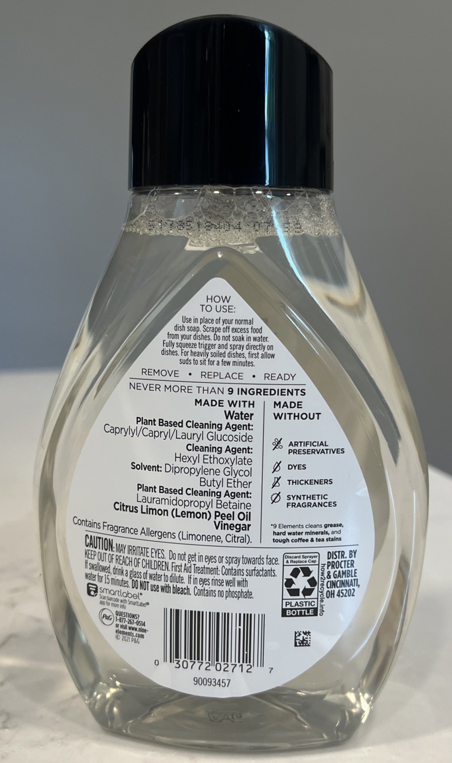 9 Elements Foaming Dish Spray Lemon Scent Refill 16 fl oz New
