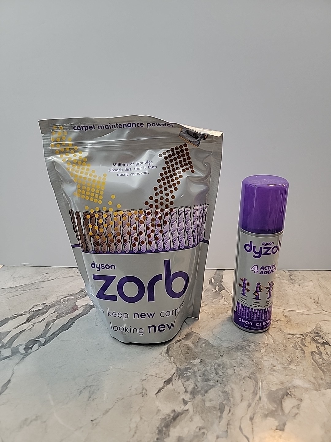 Dyson Zorb Carpet Maintenance Powder 26.5 oz and Dyzolv Spot Cleaner 8.5 oz Kit