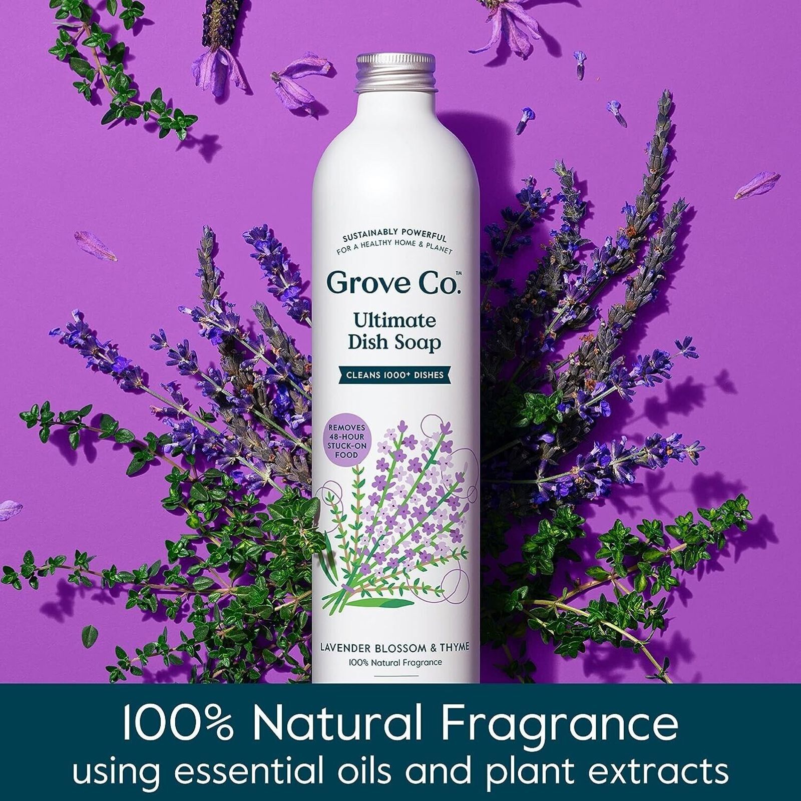 2 x Grove Co Ultimate Dish Soap REFILLS Aluminum Bottle Lavender & Thyme 16 oz