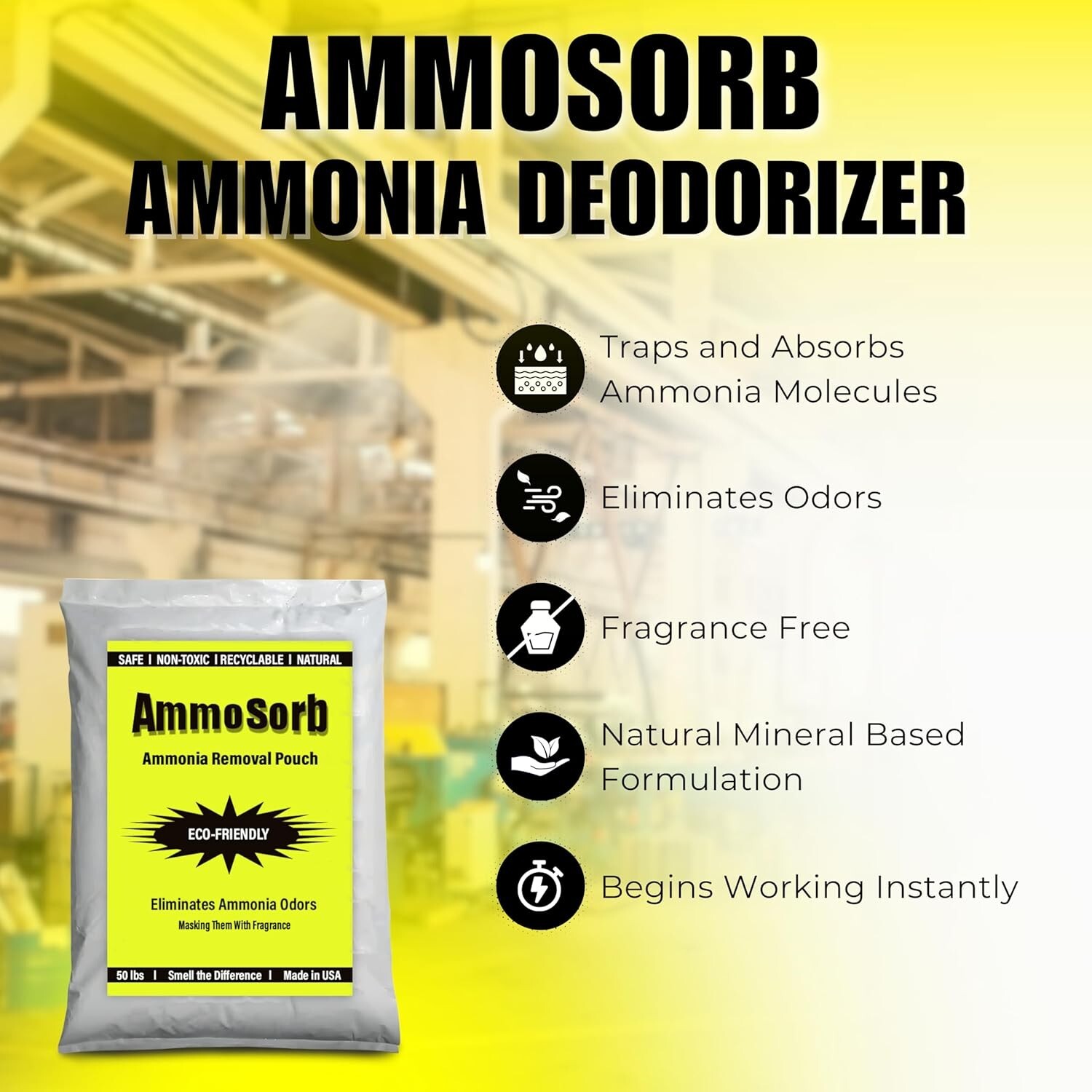 AMMOSORB Eco Ammonia Smell Eliminator Deodorizing Granules: 50 lb.